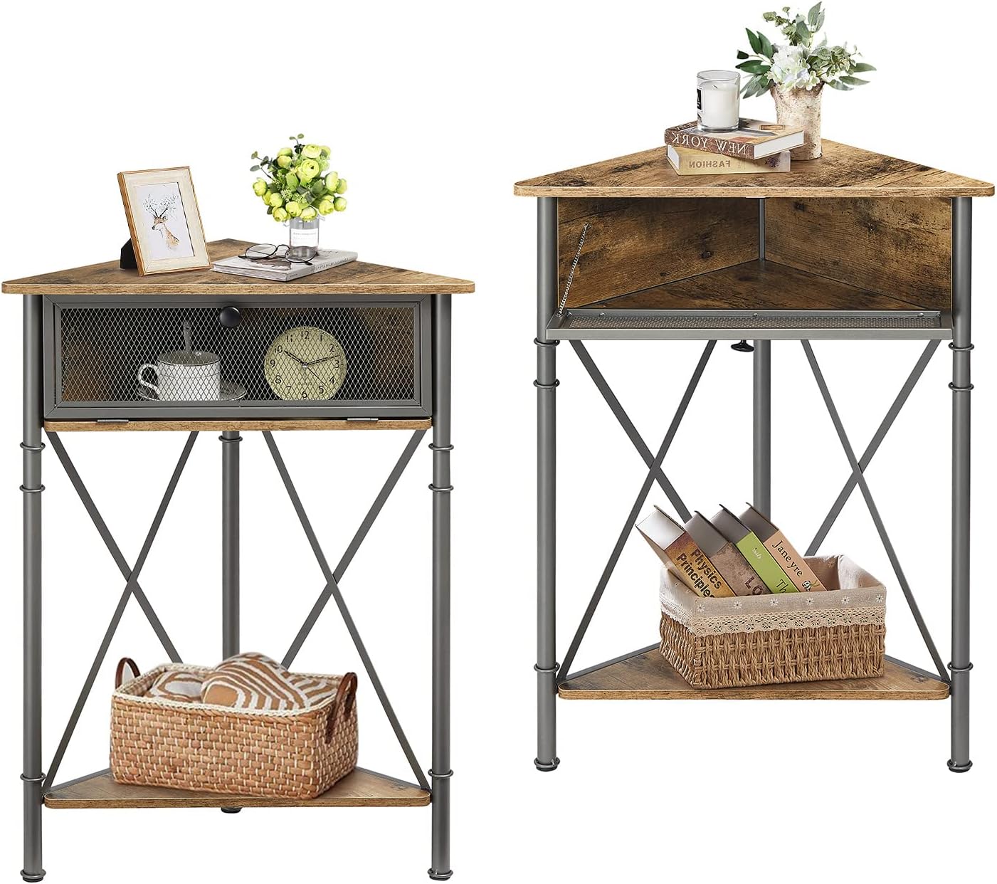 VECELO Corner Tables Set of 2 Grey Modern Storage
