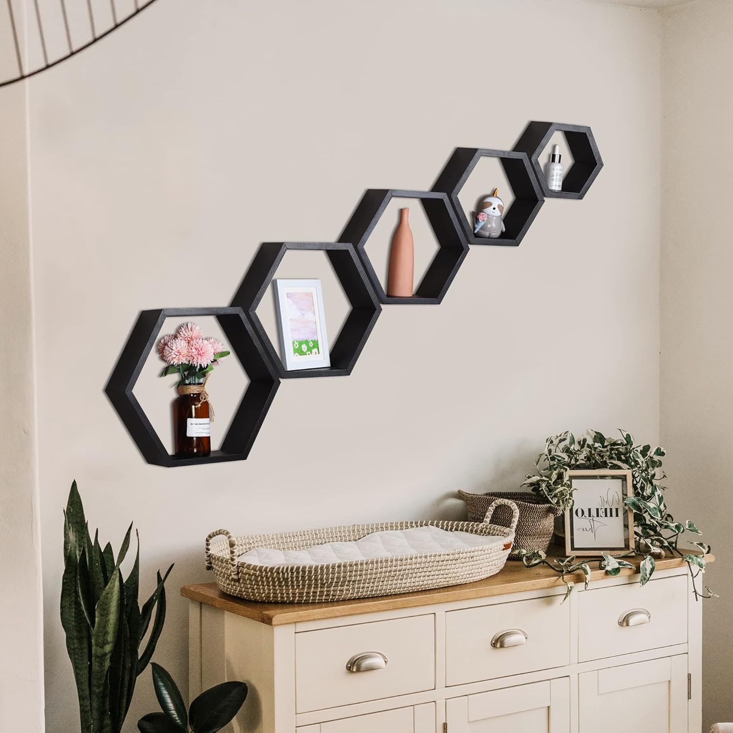 PHOENANCEE Hexagon Floating Shelves Set of 5 Wall Decor