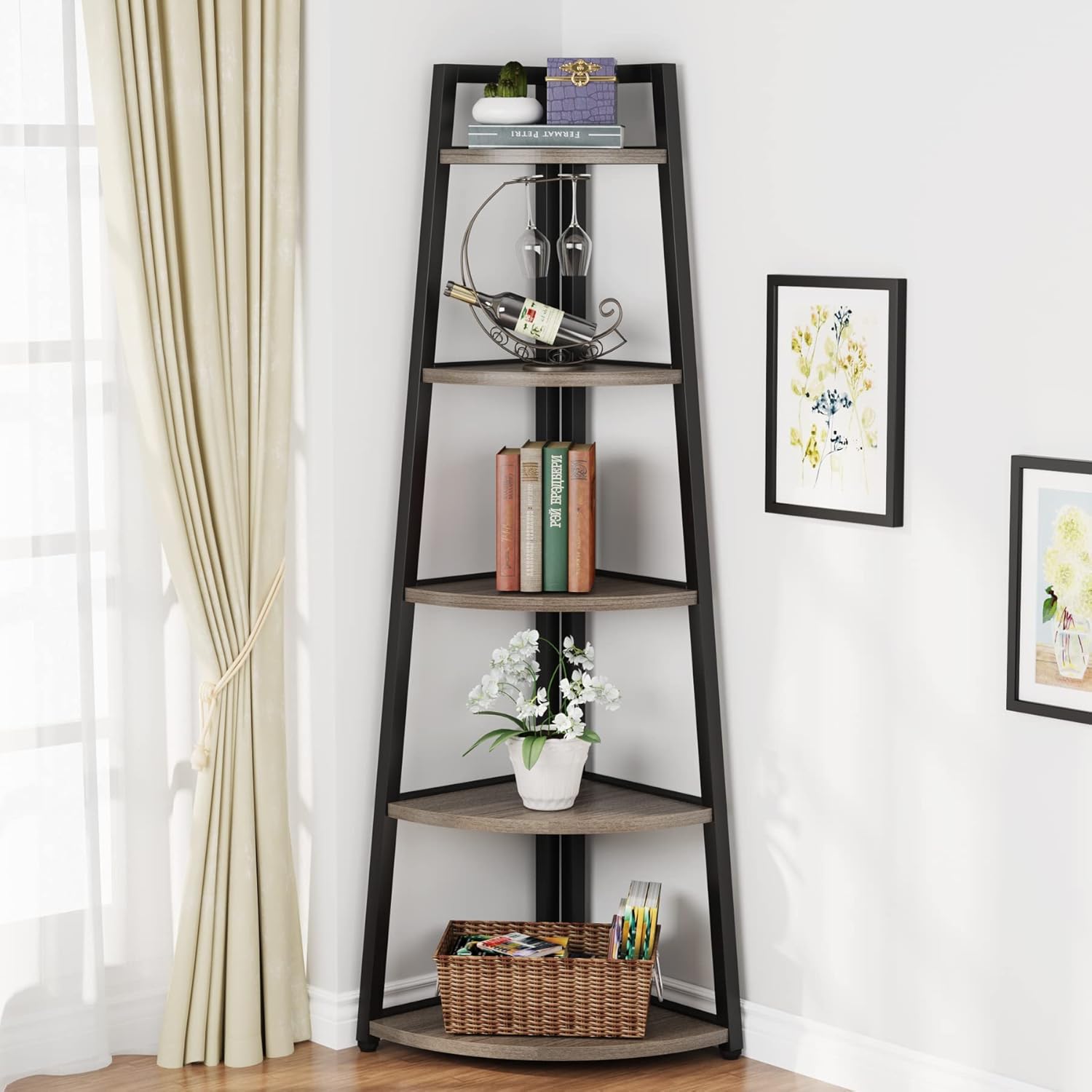 Tribesigns 70 Inch Tall Corner Shelf Grey