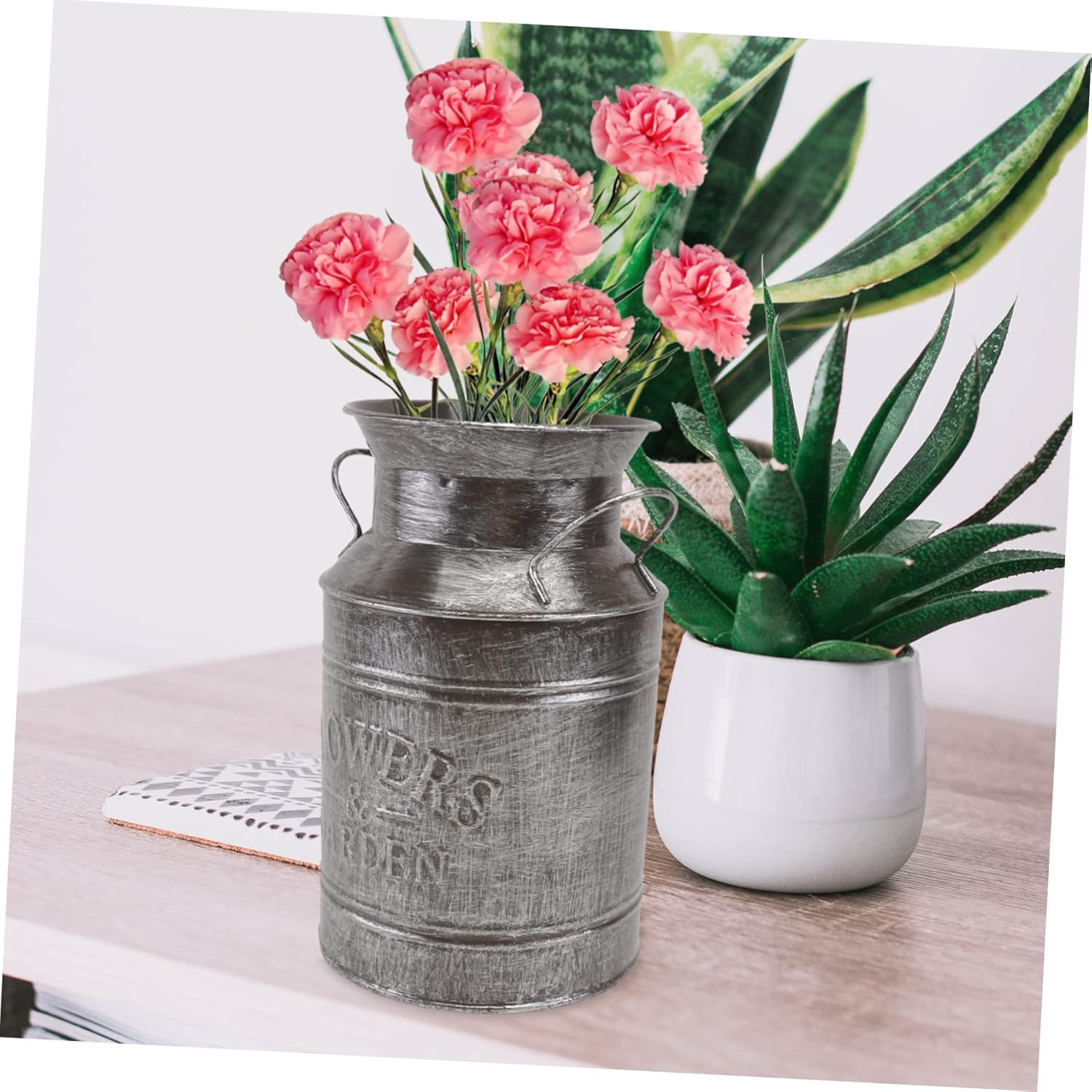 Vintage Iron Sheet Flower Bucket Vase Silver