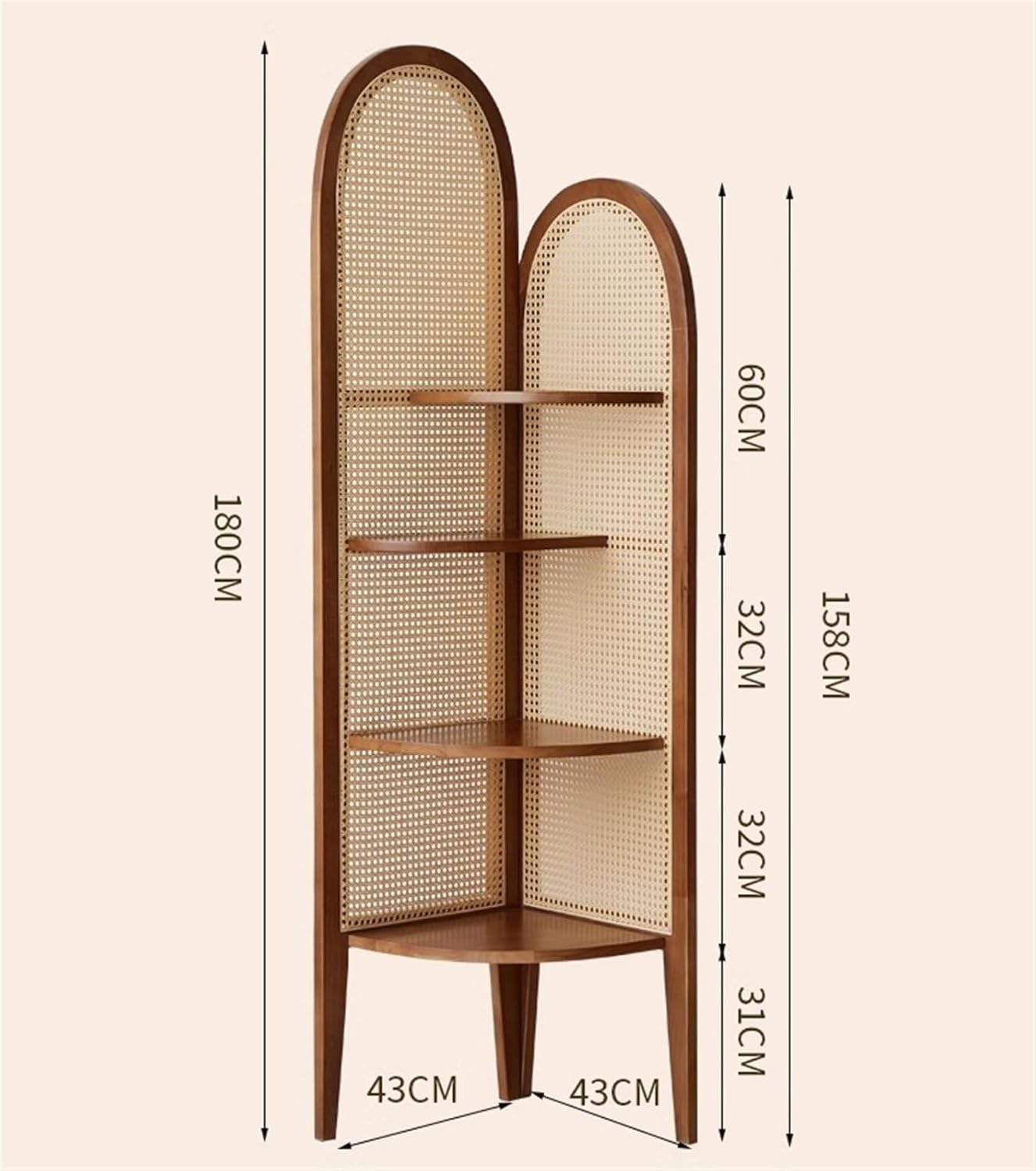 Modern Corner Shelf with 4 Tiers and Rattan Weaving Design