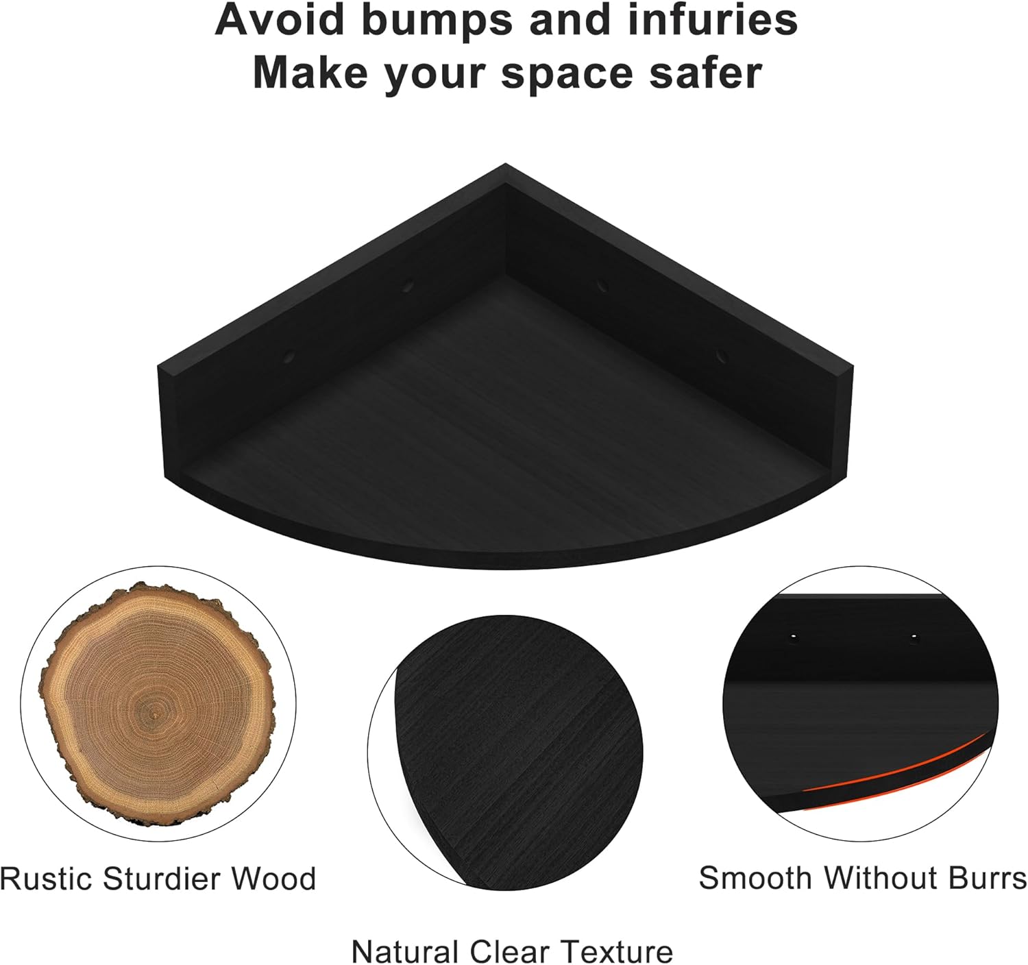 Alsonerbay Black Corner Shelf Wall Mount Set of 3