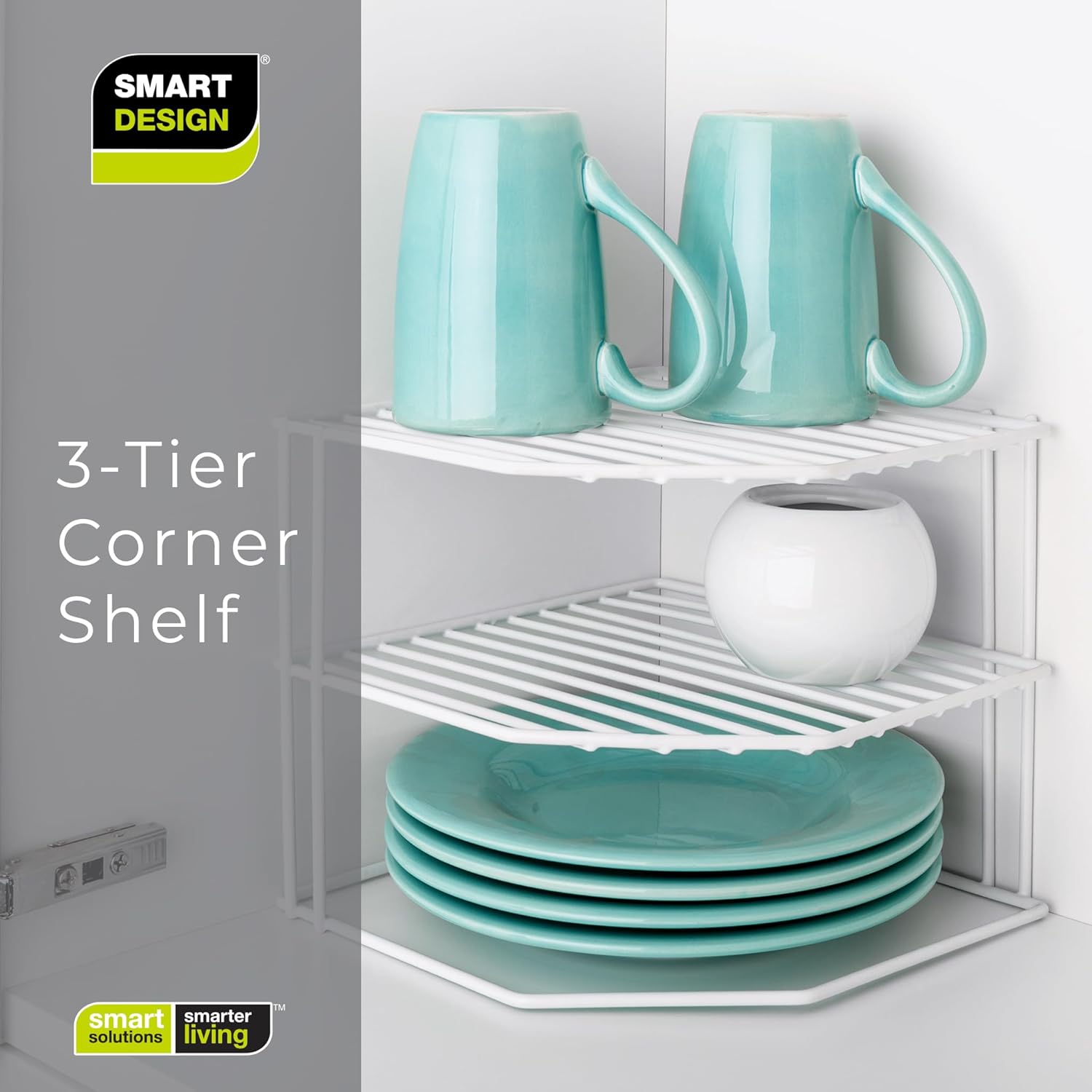 Smart Design 3-Tier Kitchen Corner Shelf Rack - White