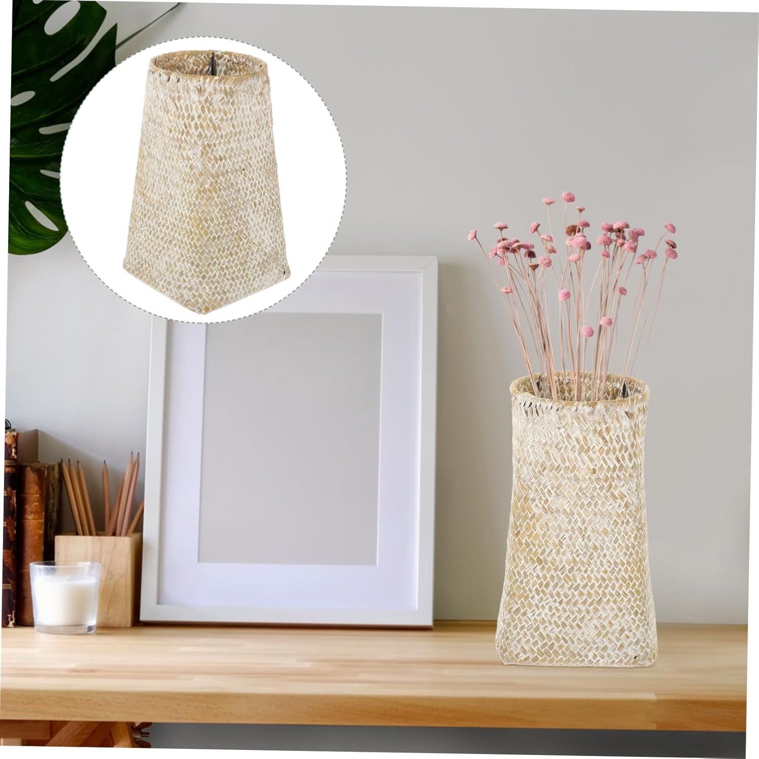 Woven Seagrass Flower Vase Handmade Retro Decor