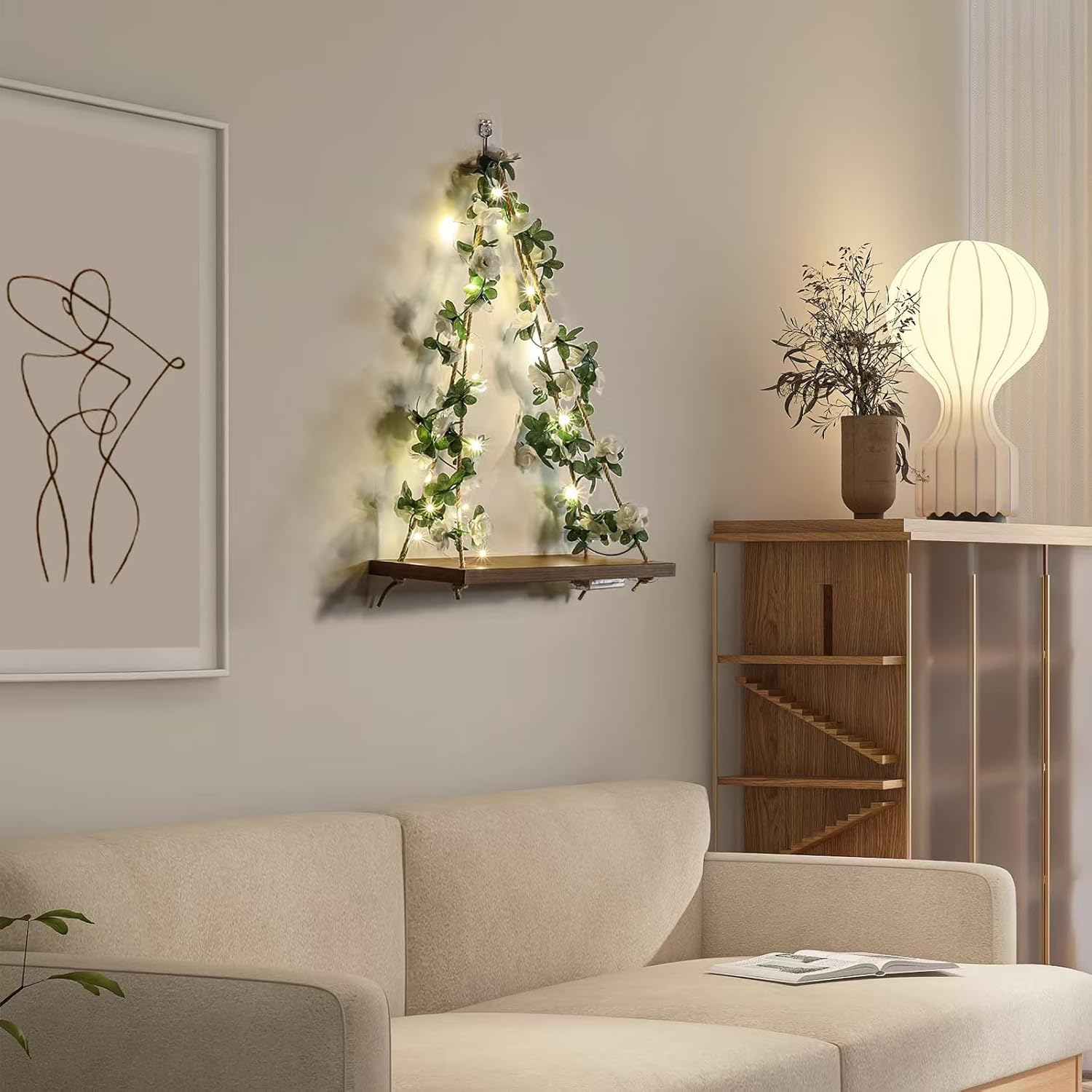 Plant Hanging Floating Shelves with LED Light Strip Set of 2