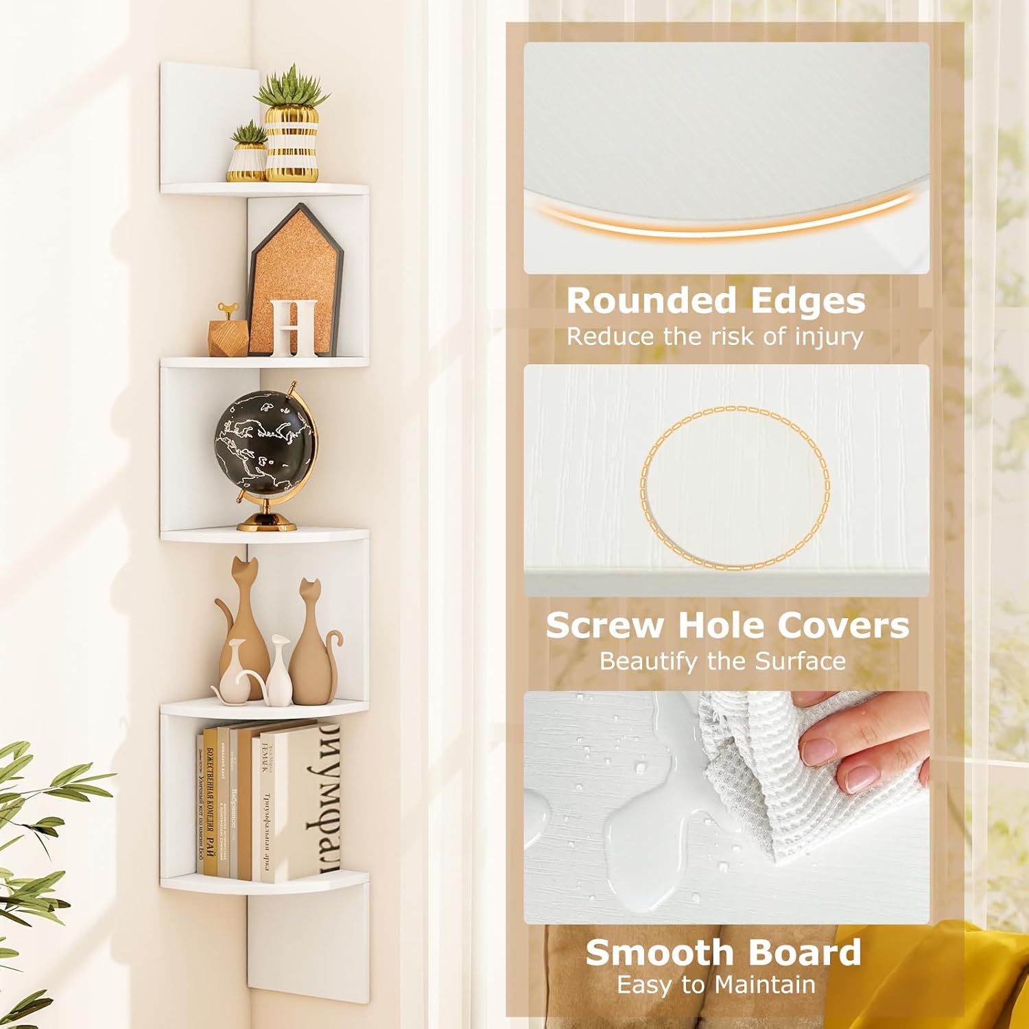Tangkula 5-Tier Corner Shelf Wall Mount White