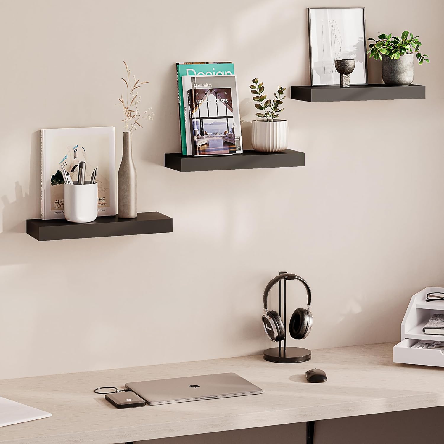 Ballucci Floating Shelves Set of 3 Black 16 Inch