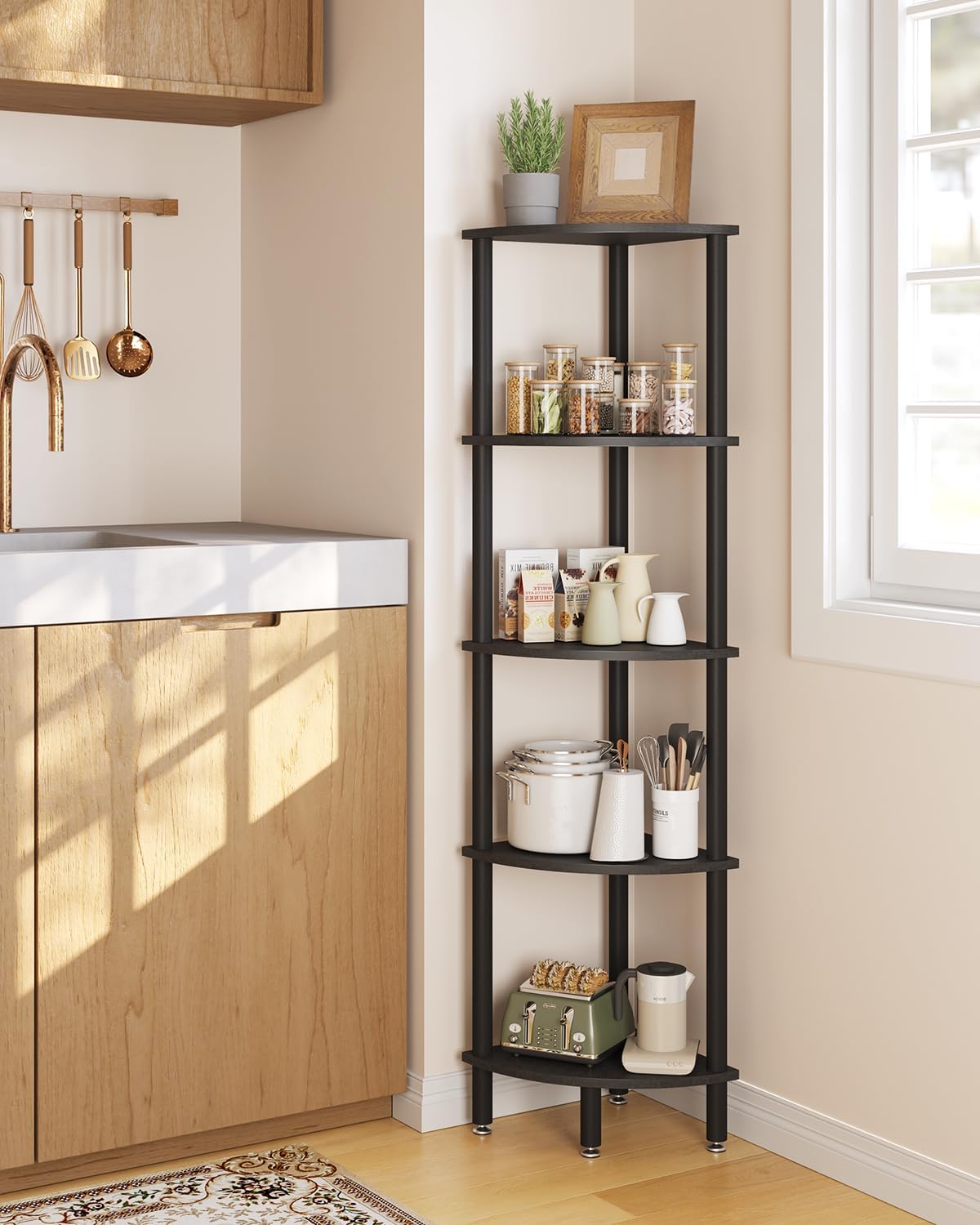 IBUYKE 5 Tier Corner Shelf Stand Black