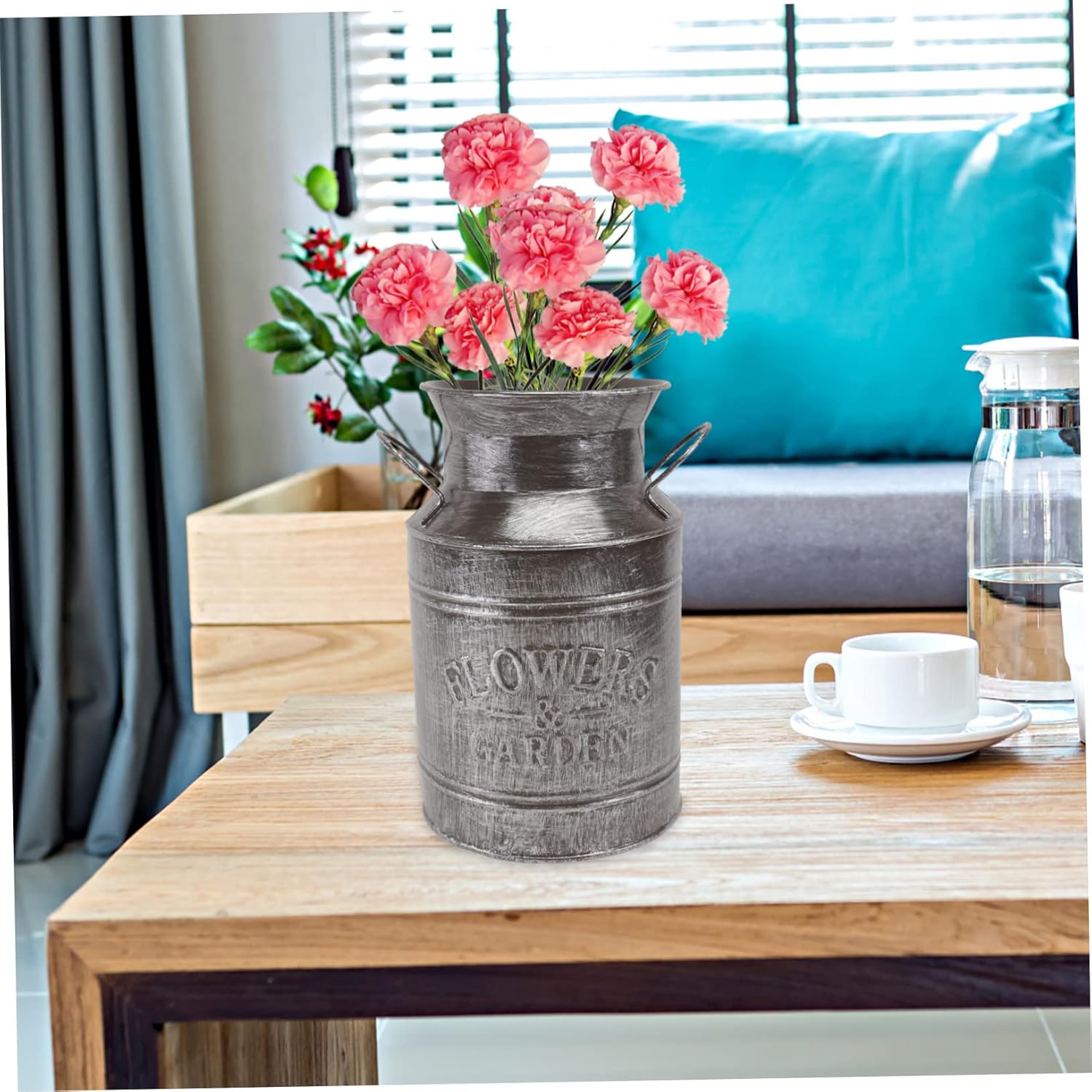 Vintage Iron Sheet Flower Bucket Vase Silver
