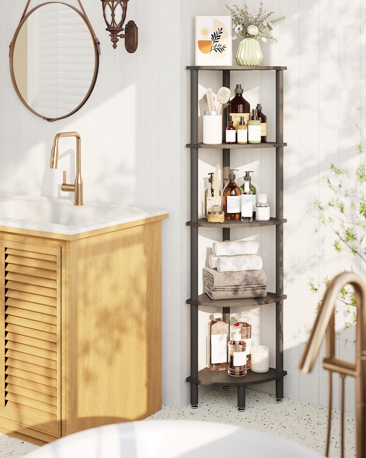 IBUYKE 5 Tier Corner Shelf Stand Black