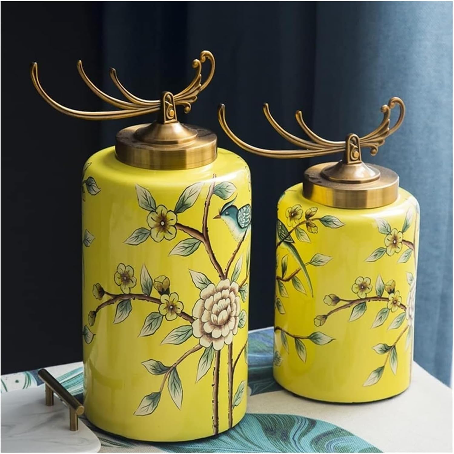 Decorative Ceramic Ginger Jar Vase with Copper Lid