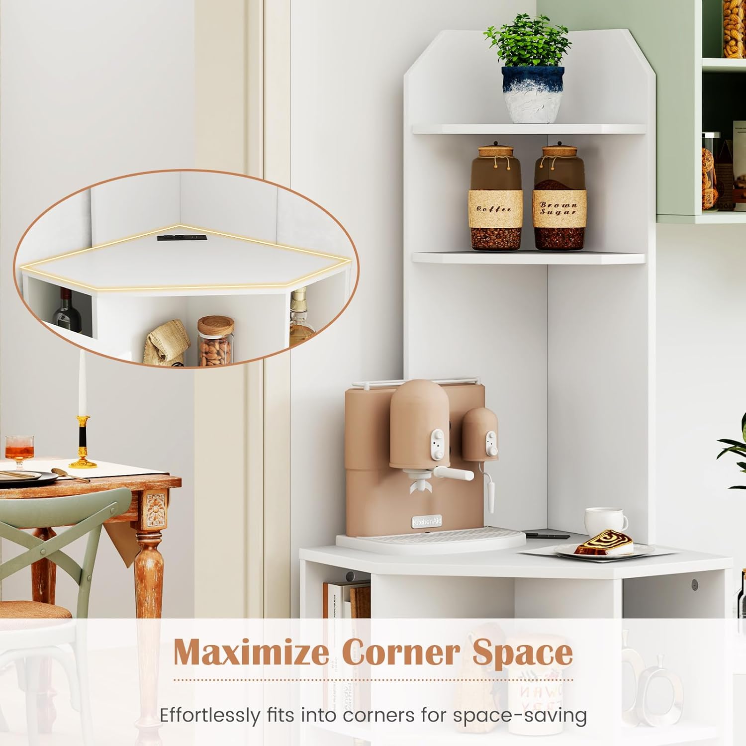 Giantex 6-Tier Corner Bookshelf with Charging Station