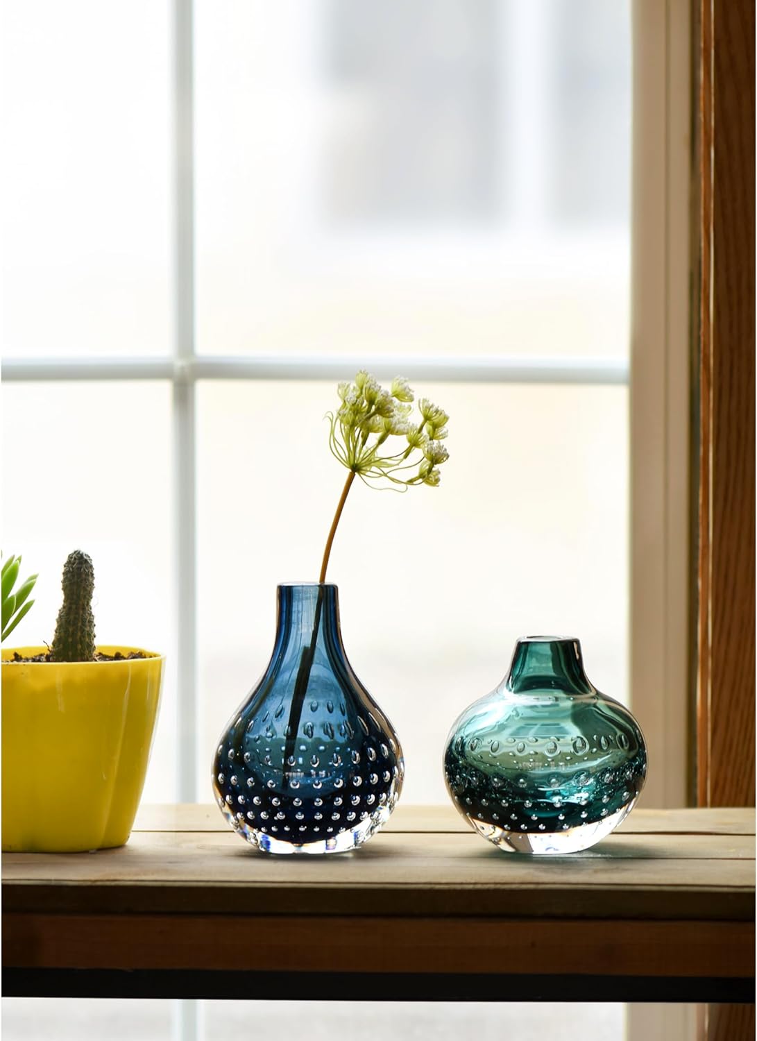 CONVIVA Art Glass Bud Vase Set of 2 Modern Blue Green Vases