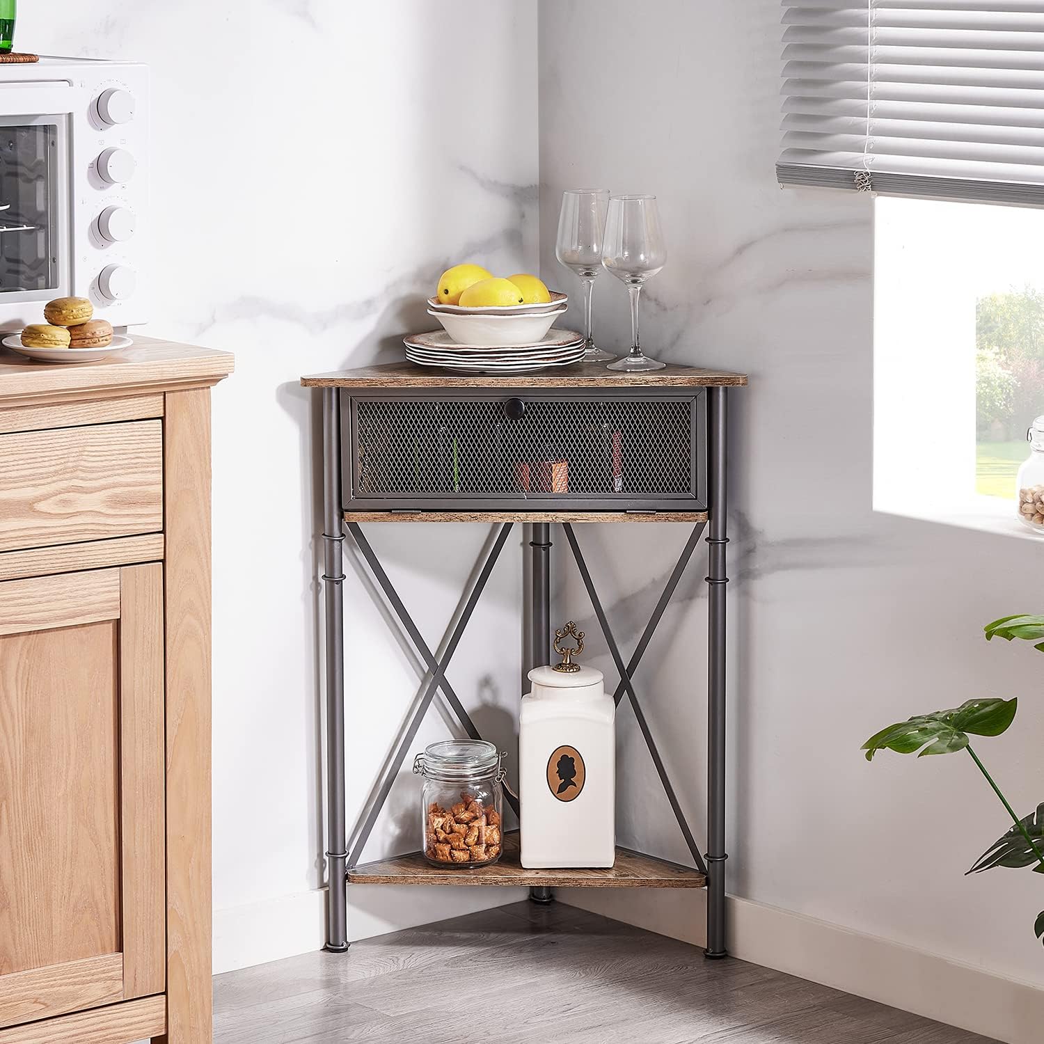 VECELO Corner Tables Set of 2 Grey Modern Storage
