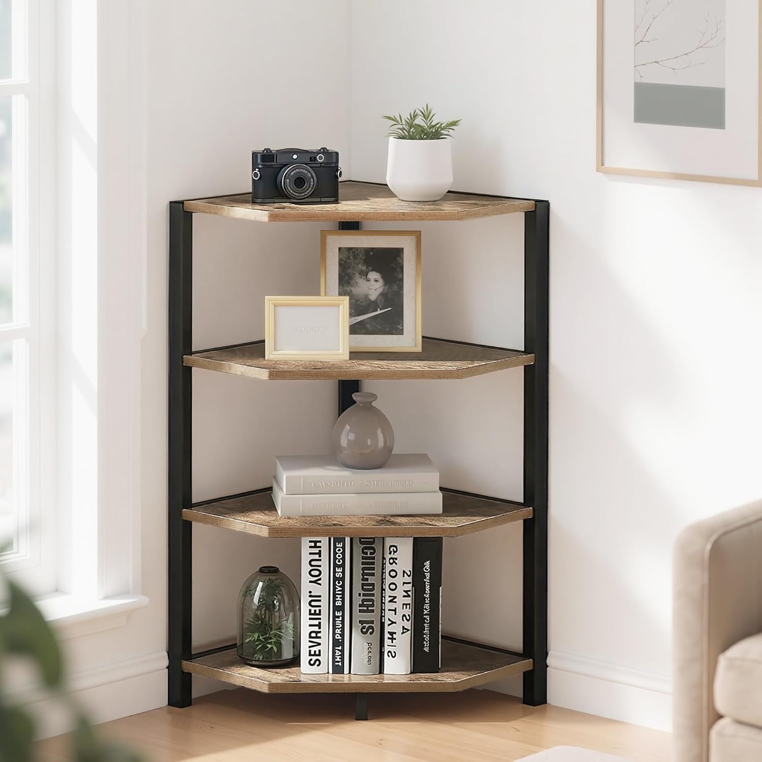 VECELO 4 Tier Corner Shelf Stand Grey 31 Tall