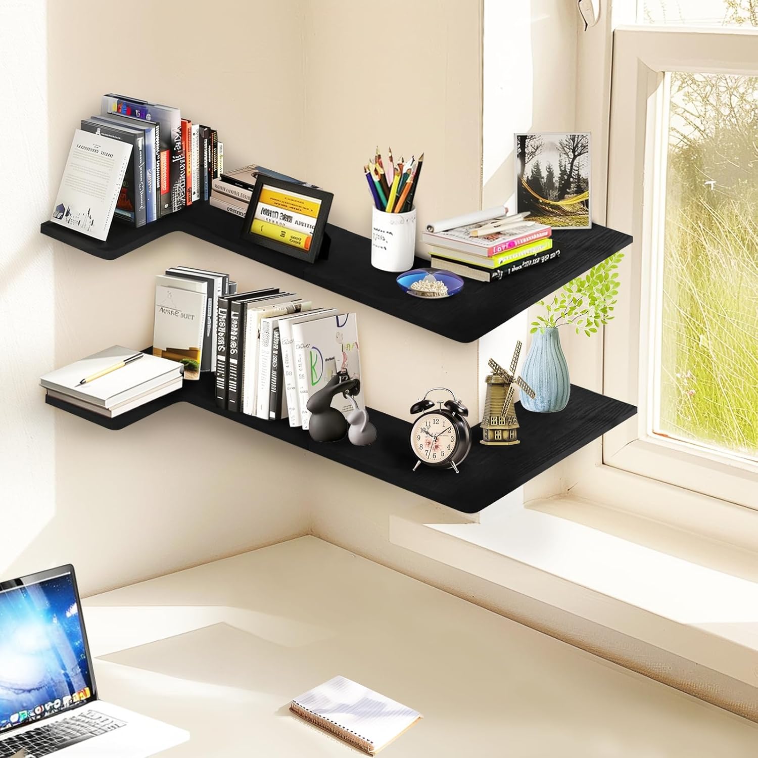 Muzilife Corner Floating Shelves Set of 4 Black