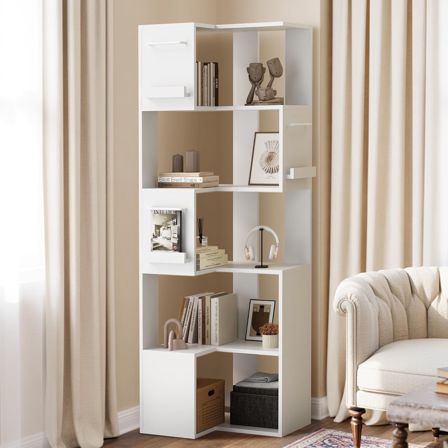 PPAMAPIC 5 Tier L Shaped Corner Bookshelf White