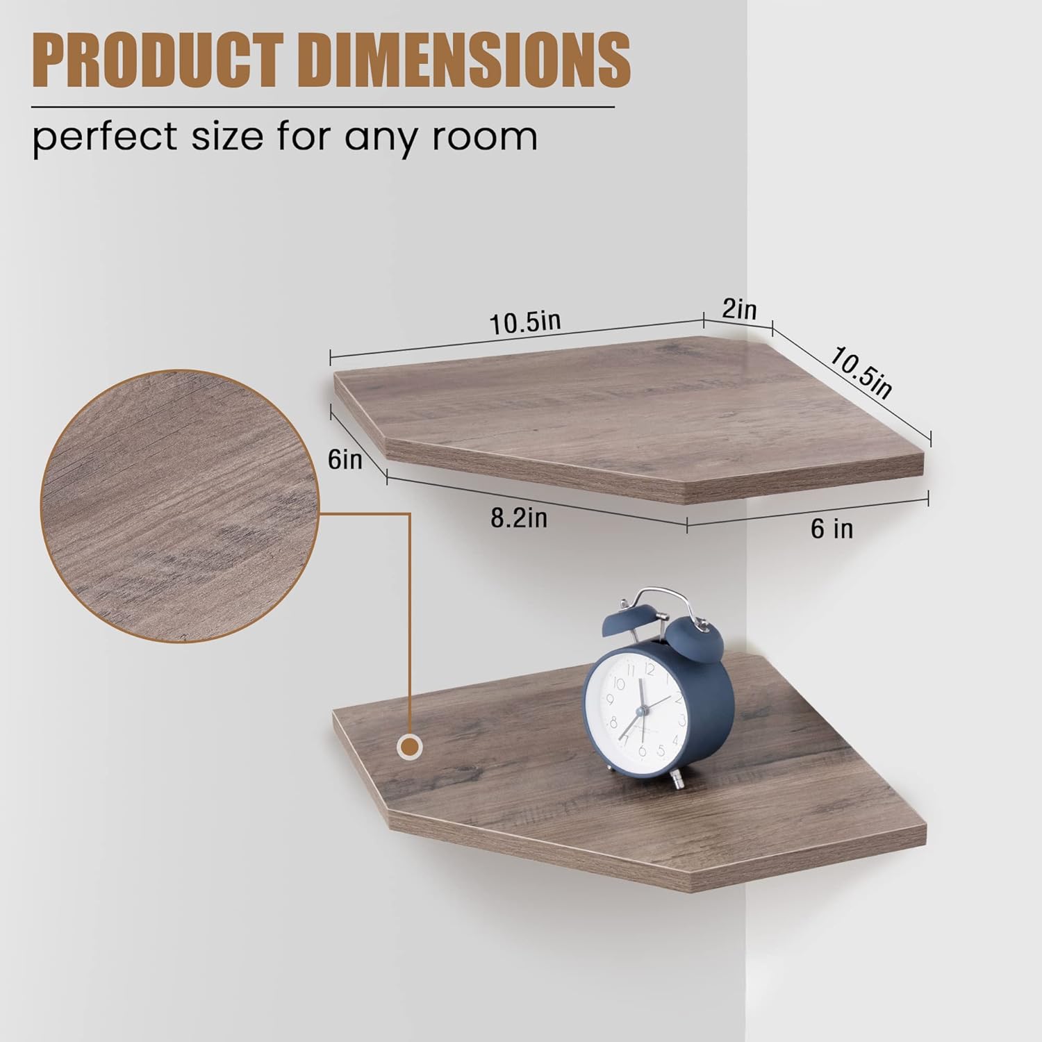 Set of 4 Rustic Grey Corner Wall Shelves