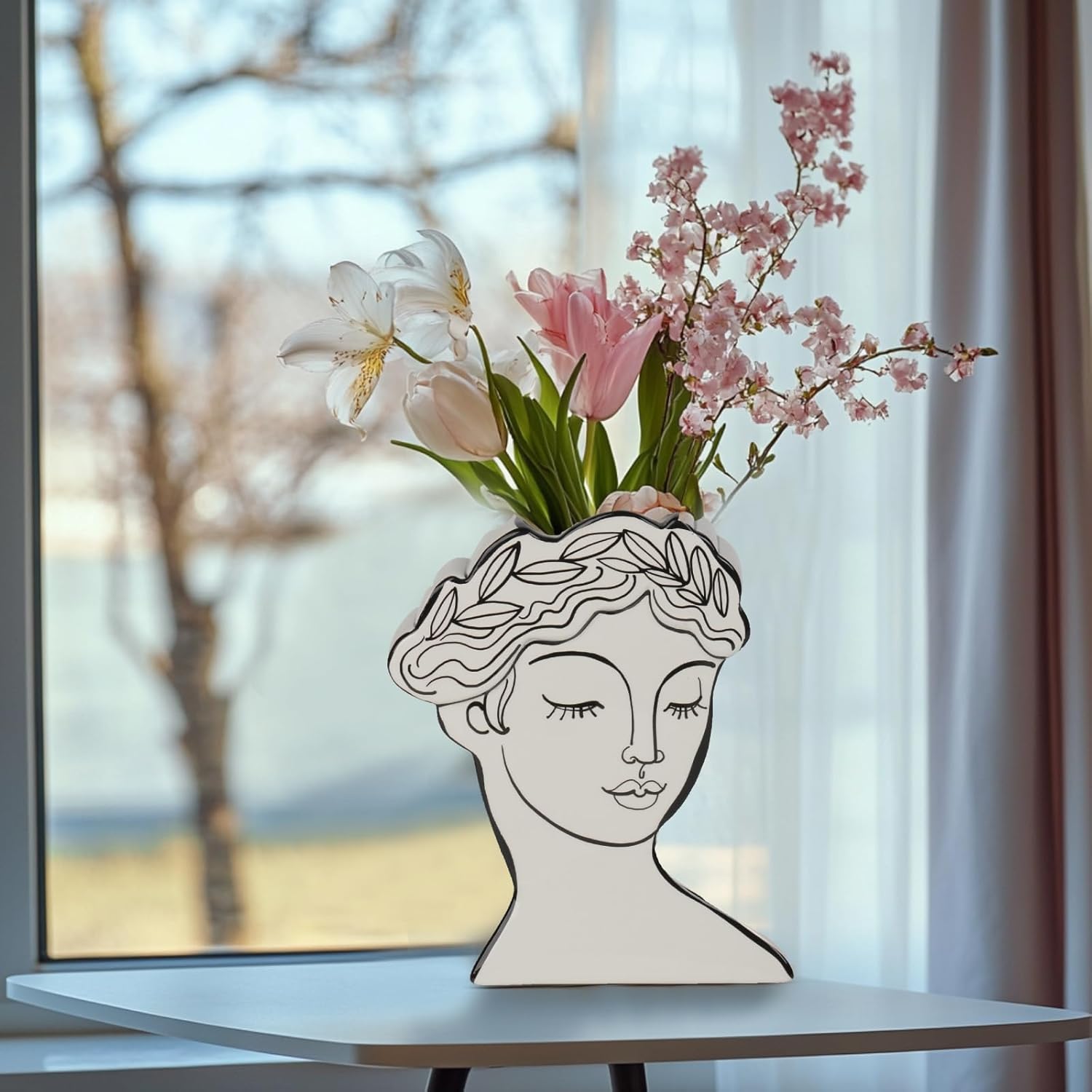 Modern Female Face Flower Vase 8x25x95 Inch Cynkeyee