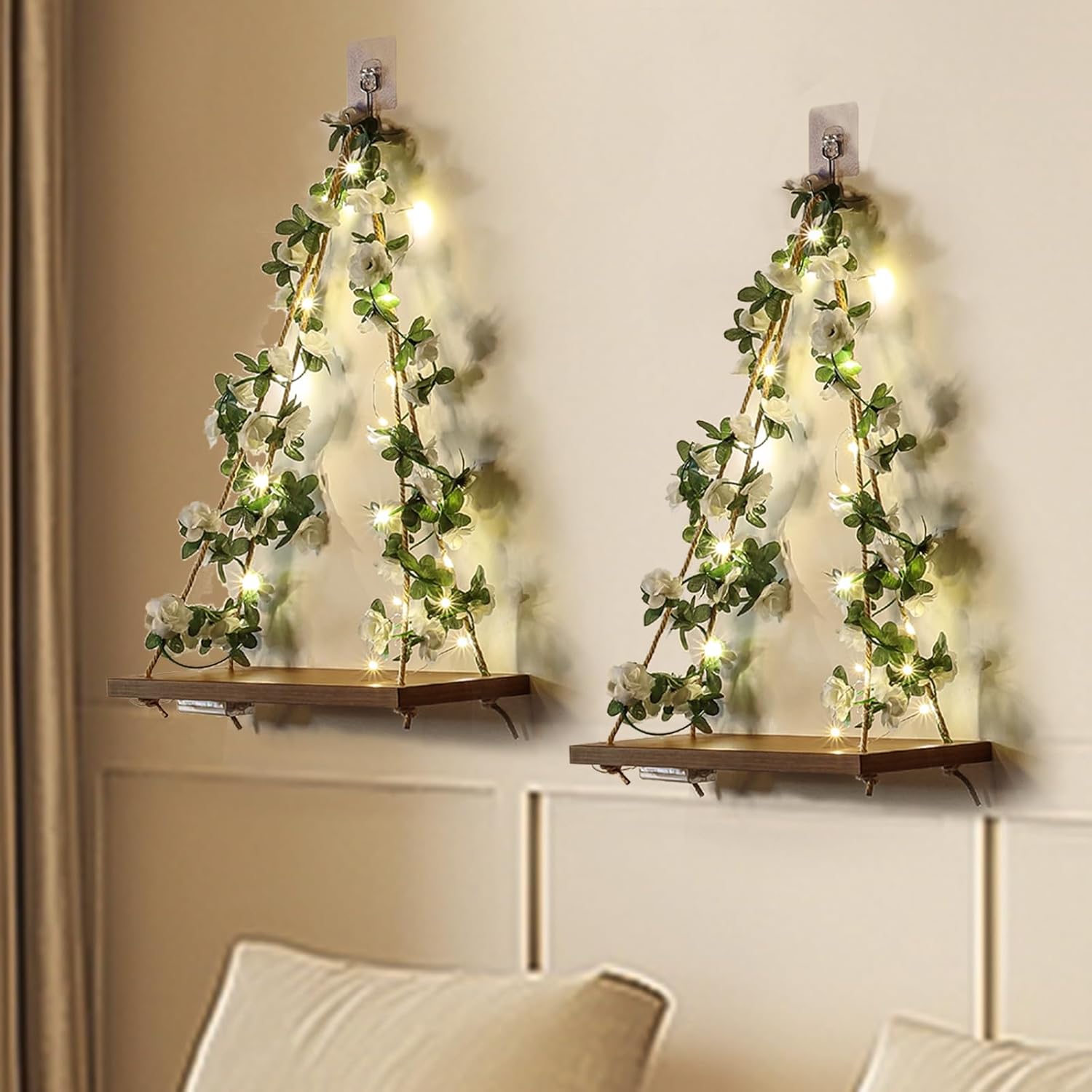 Plant Hanging Floating Shelves with LED Light Strip Set of 2
