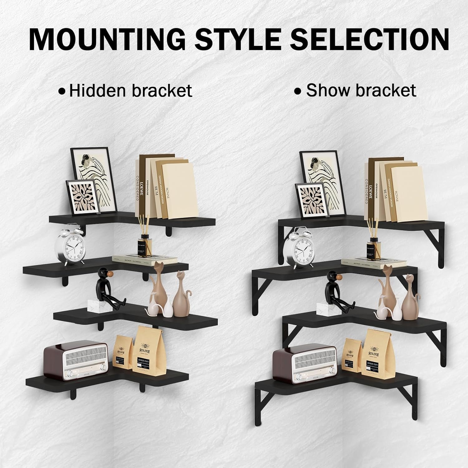Muzilife Corner Floating Shelves Set of 4 Black