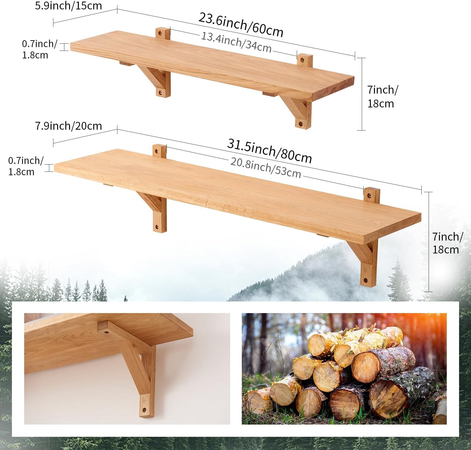Natural Oak Floating Shelf 32 Inches Wall Mount