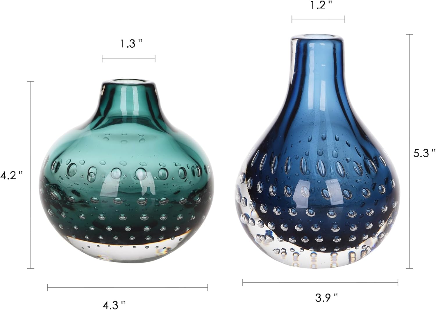 CONVIVA Art Glass Bud Vase Set of 2 Modern Blue Green Vases
