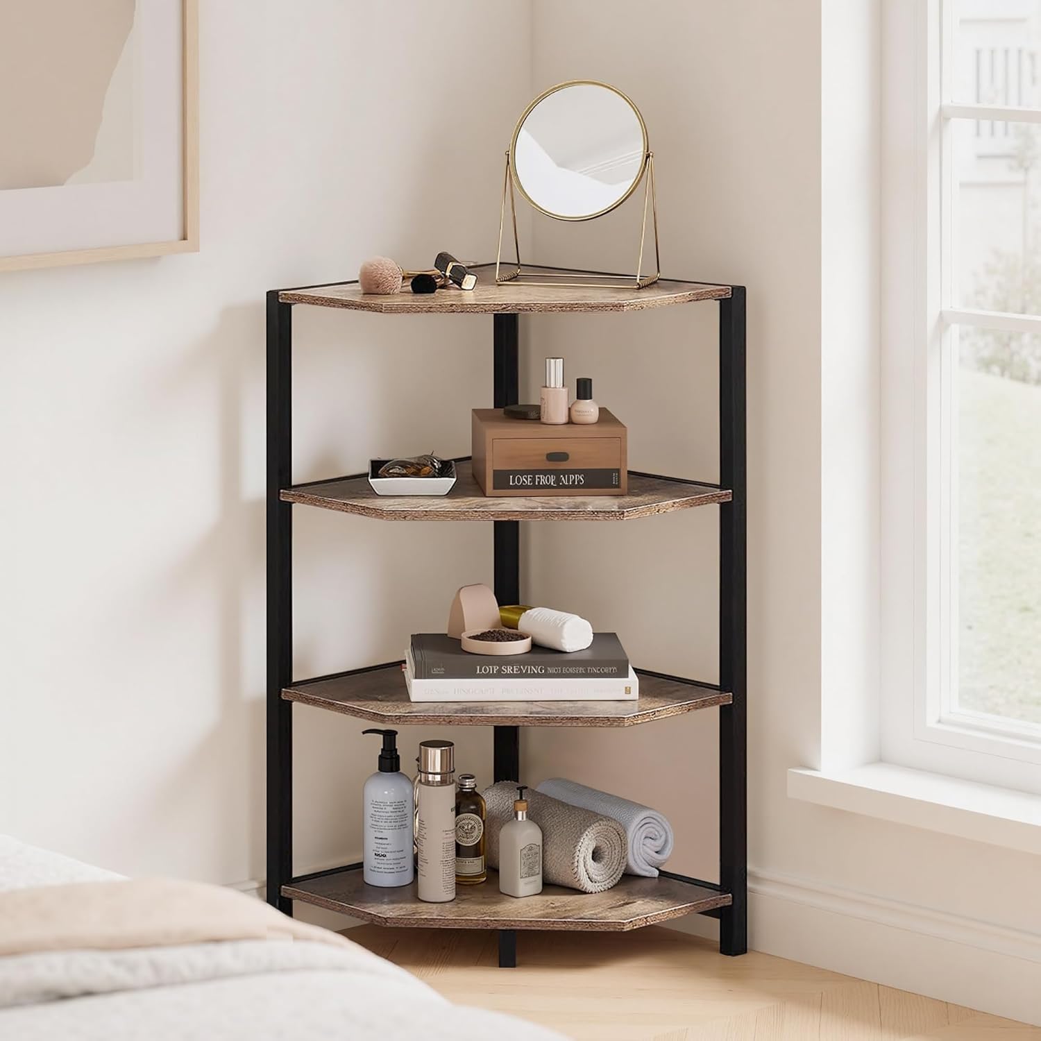 VECELO 4 Tier Corner Shelf Stand Grey 31 Tall