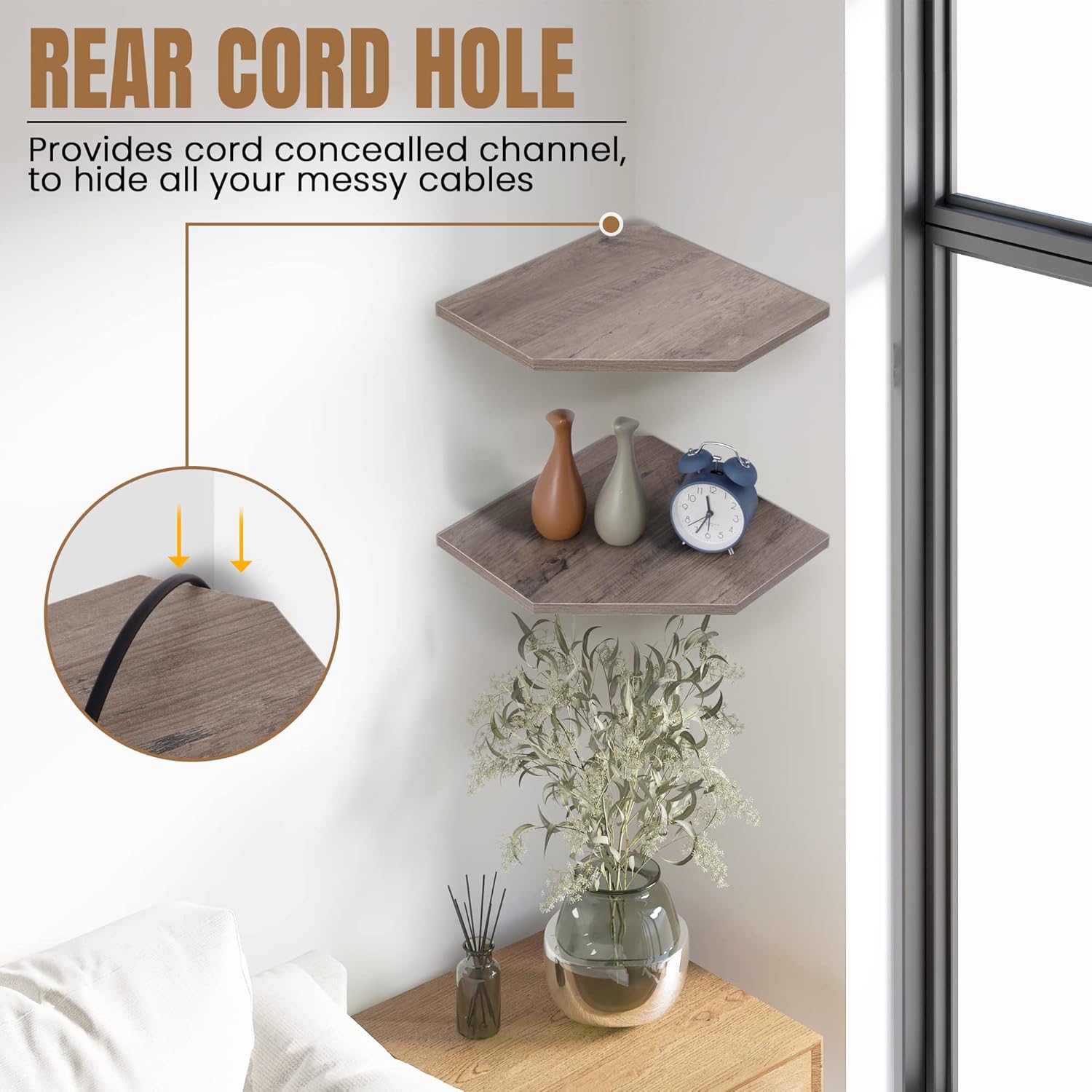 Set of 4 Rustic Grey Corner Wall Shelves
