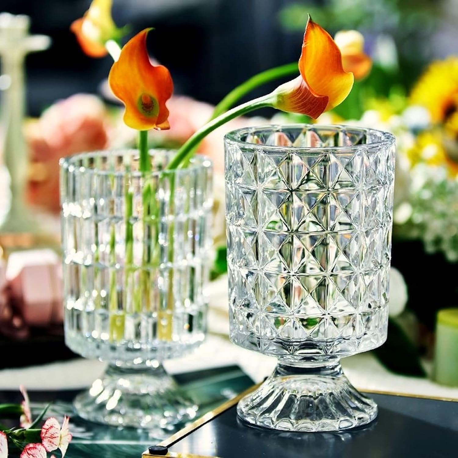 BLOFLO Embossed Glass Vase 7 Inch Crystal