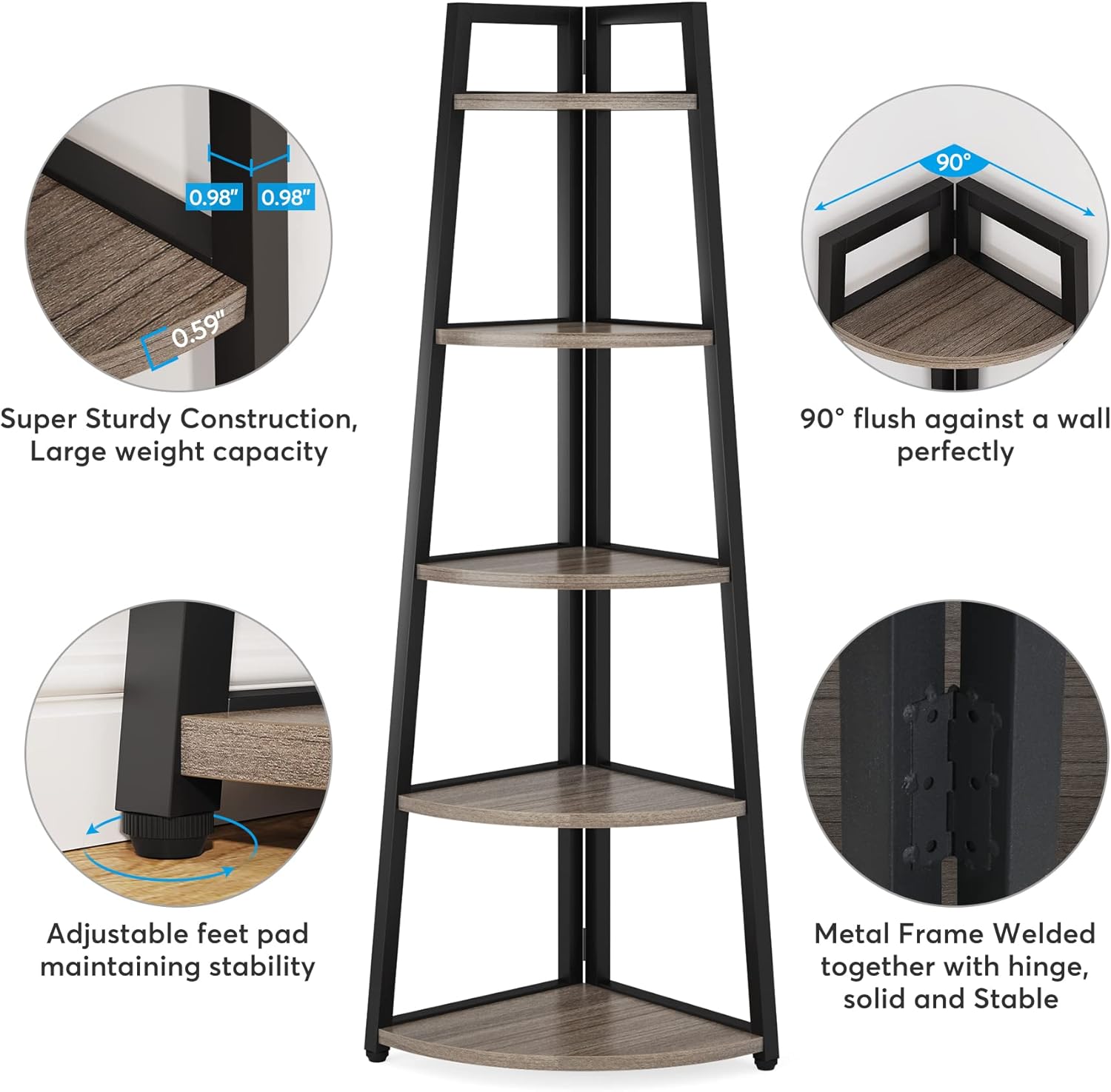 Tribesigns 70 Inch Tall Corner Shelf Grey