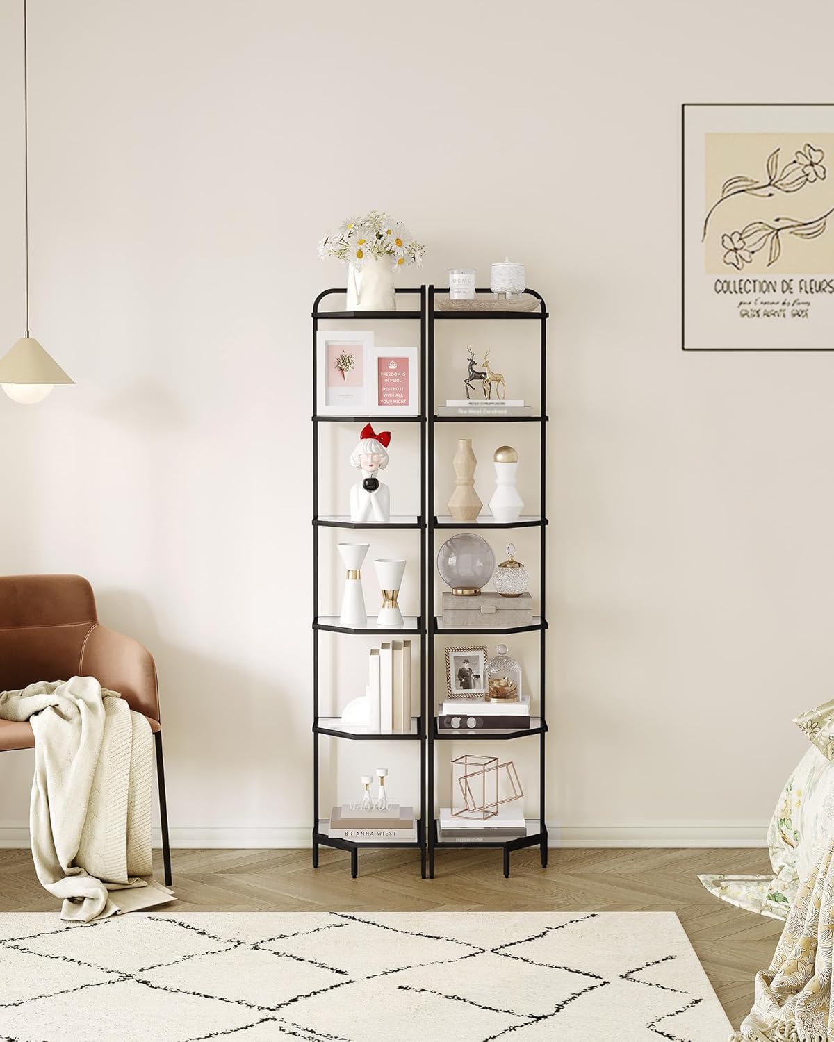 6-Tier Corner Shelf Stand with Tempered Glass
