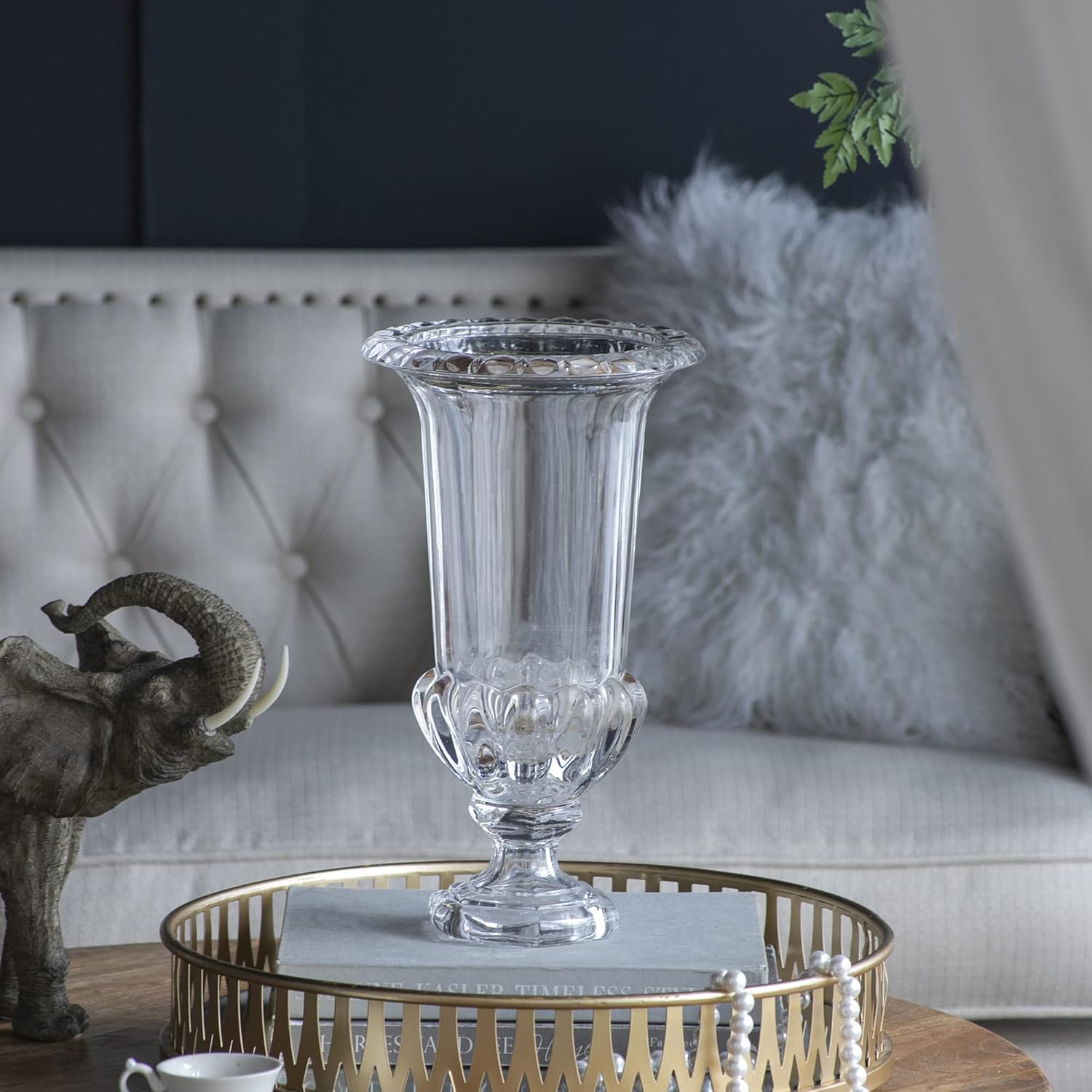 AB Home 15 Inch Clear Glass Vase with Pedestal