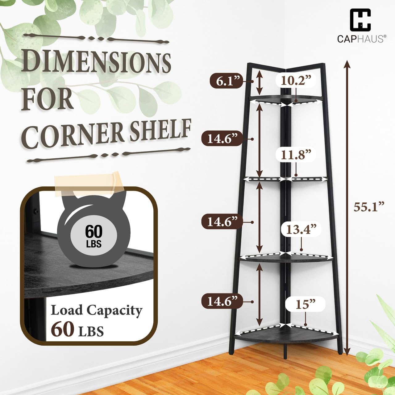 CAPHAUS 4-Tier Corner Shelf Stand Black