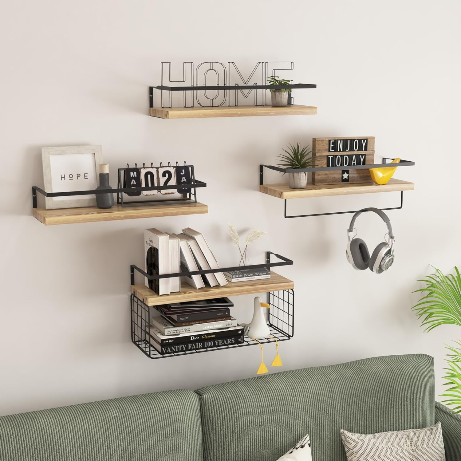 LUDORU Floating Shelves Wall Mounted Set of 4