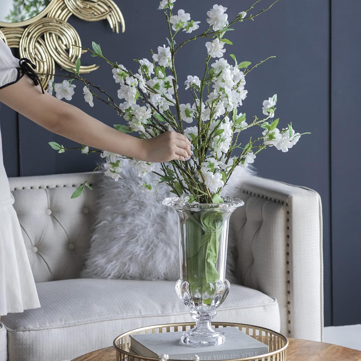 AB Home 15 Inch Clear Glass Vase with Pedestal