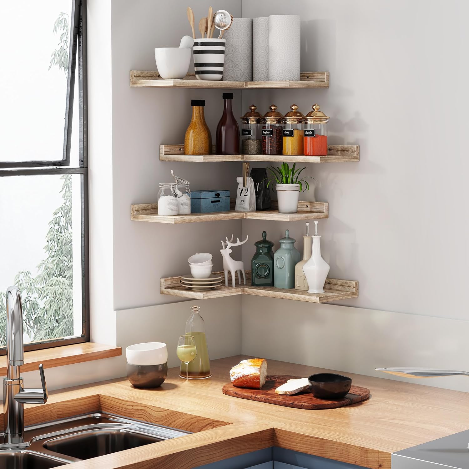 4 Tier Floating Corner Shelves Carbonized Black