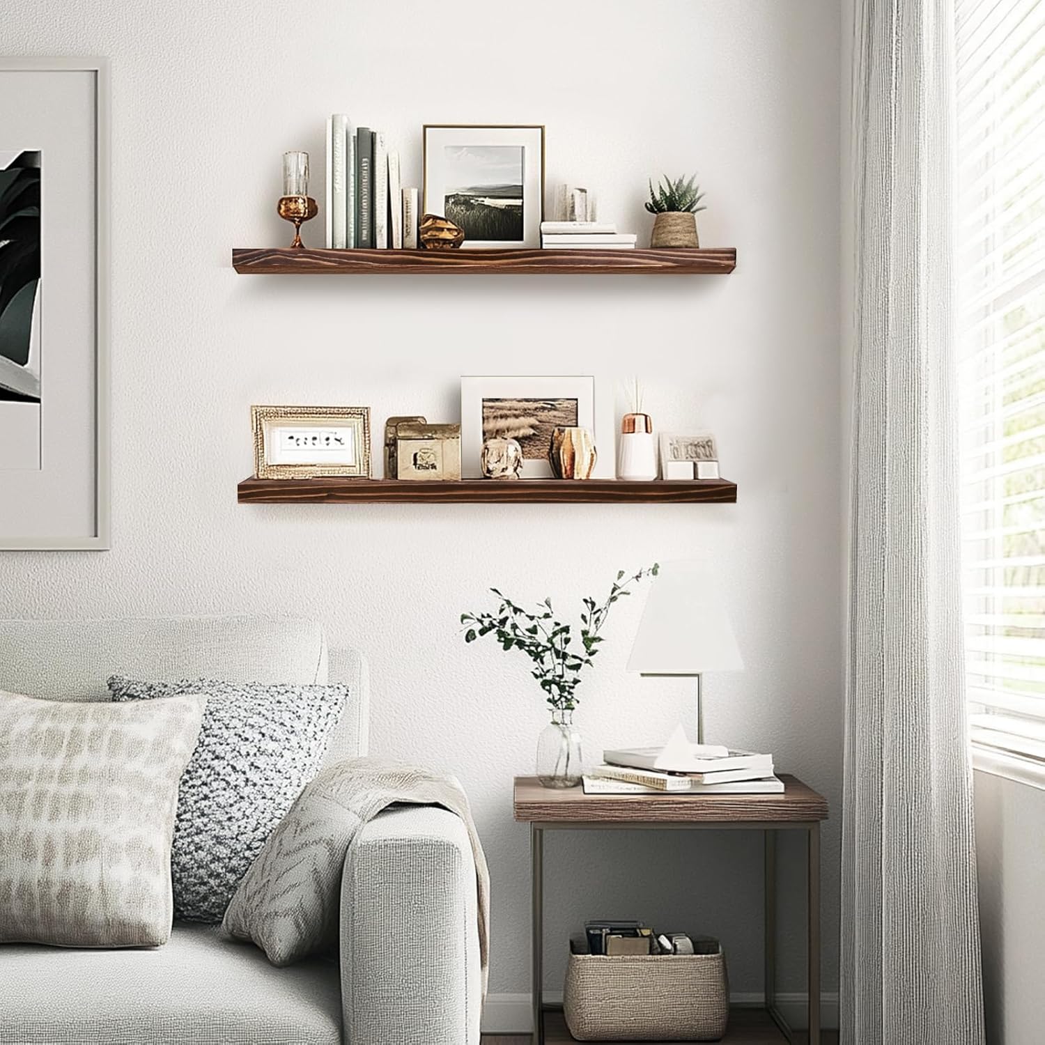 Floating Wall Shelves 2-Pack - Rustic Brown Storage Shelves