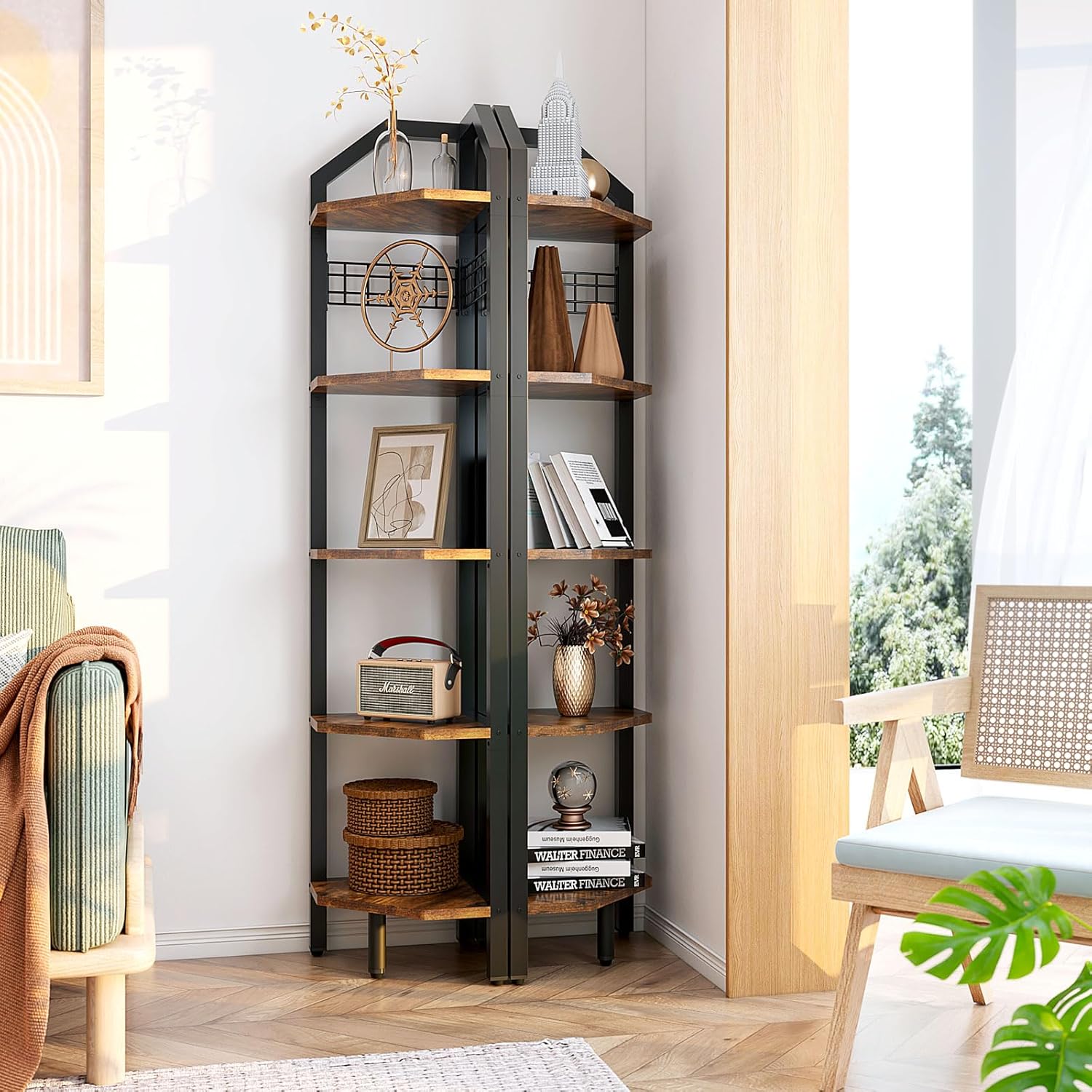 YMYNY 5-Tier Corner Shelf Rustic Brown 69 H