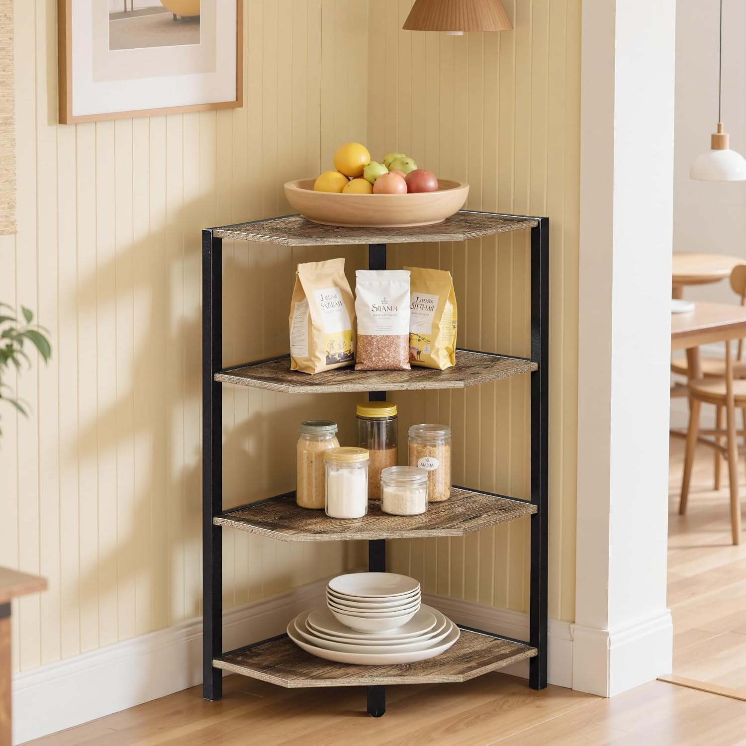 VECELO 4 Tier Corner Shelf Stand Grey 31 Tall