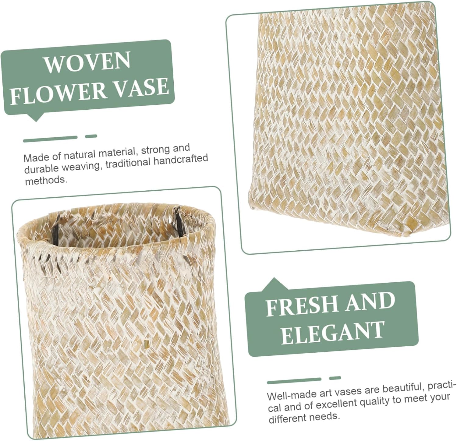 Woven Seagrass Flower Vase Handmade Retro Decor