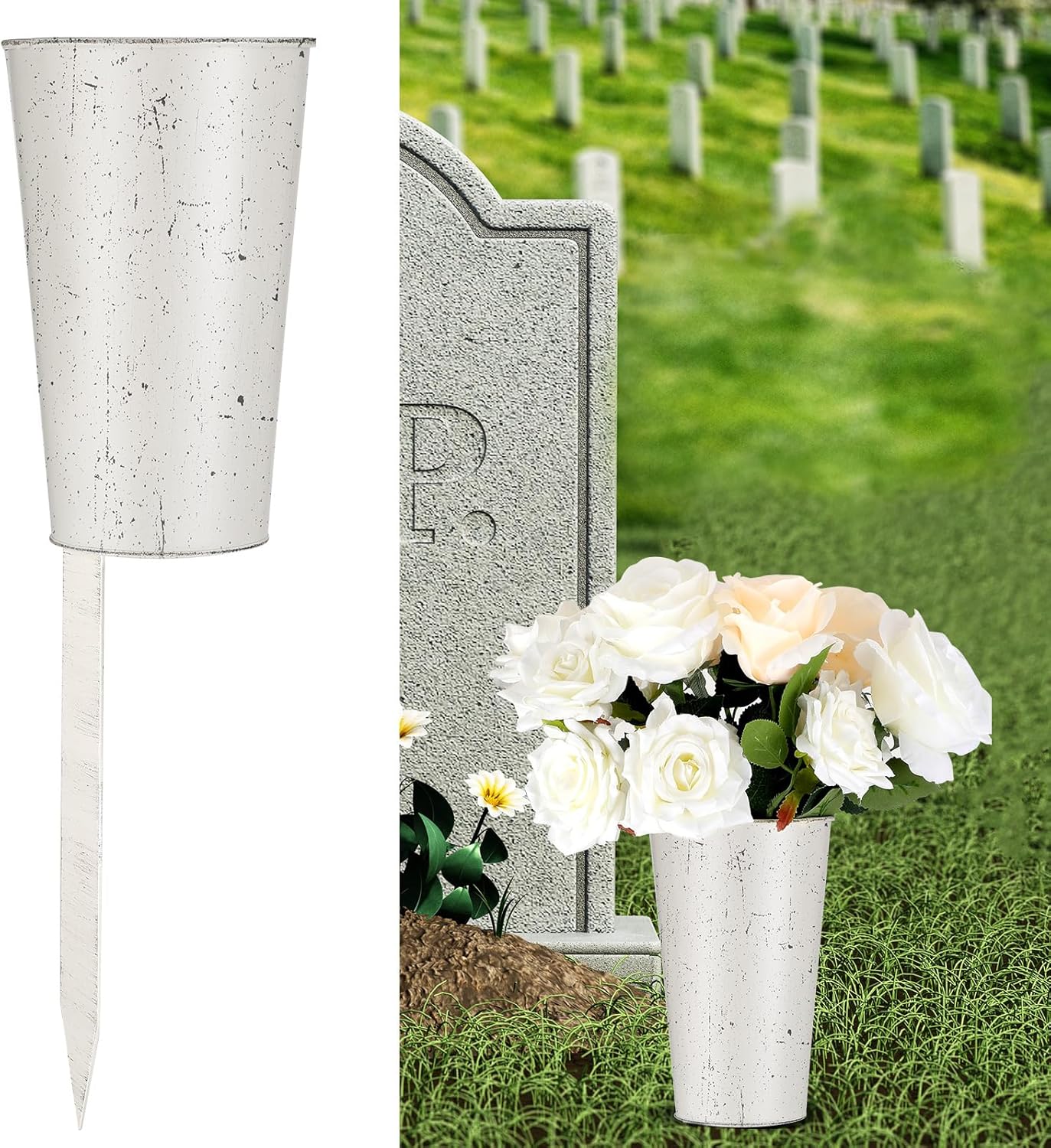 Uiifan 2 Pcs Metal Cemetery Vases with Stake