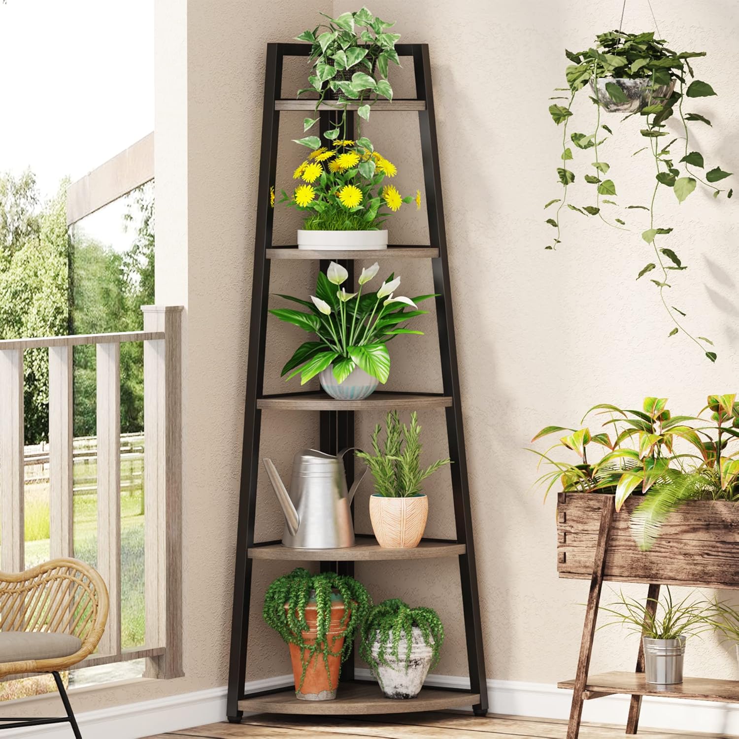 Tribesigns 70 Inch Tall Corner Shelf Grey