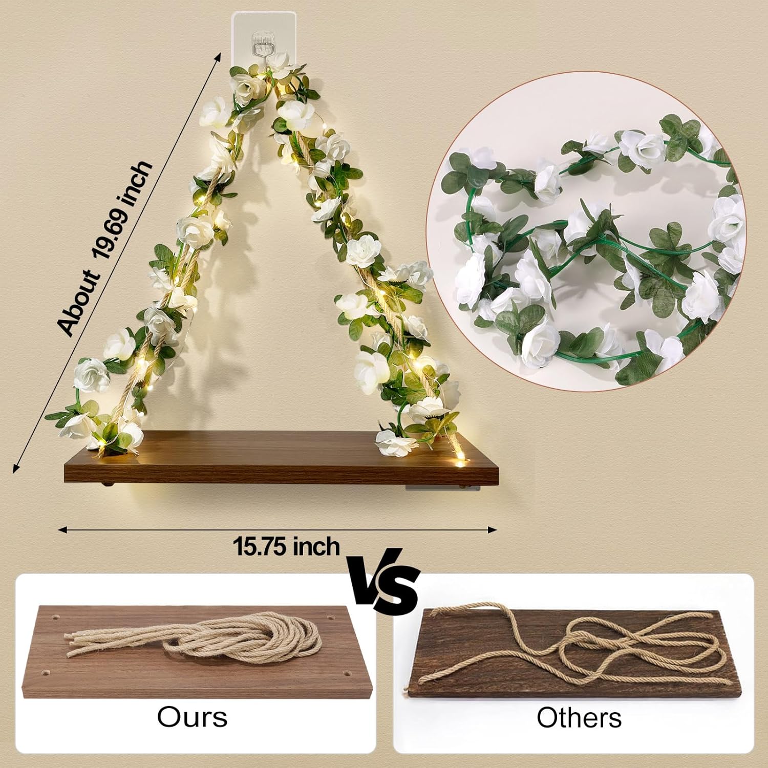 Plant Hanging Floating Shelves with LED Light Strip Set of 2