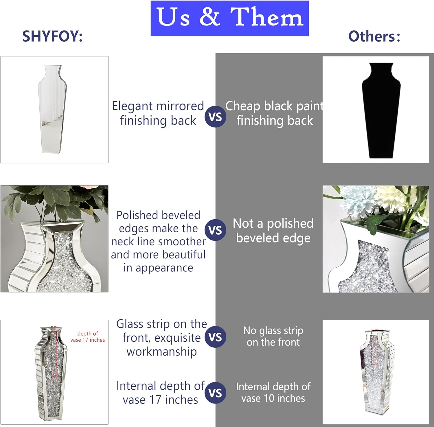 SHYFOY Tall Crushed Diamond Floor Vase 268 Inches