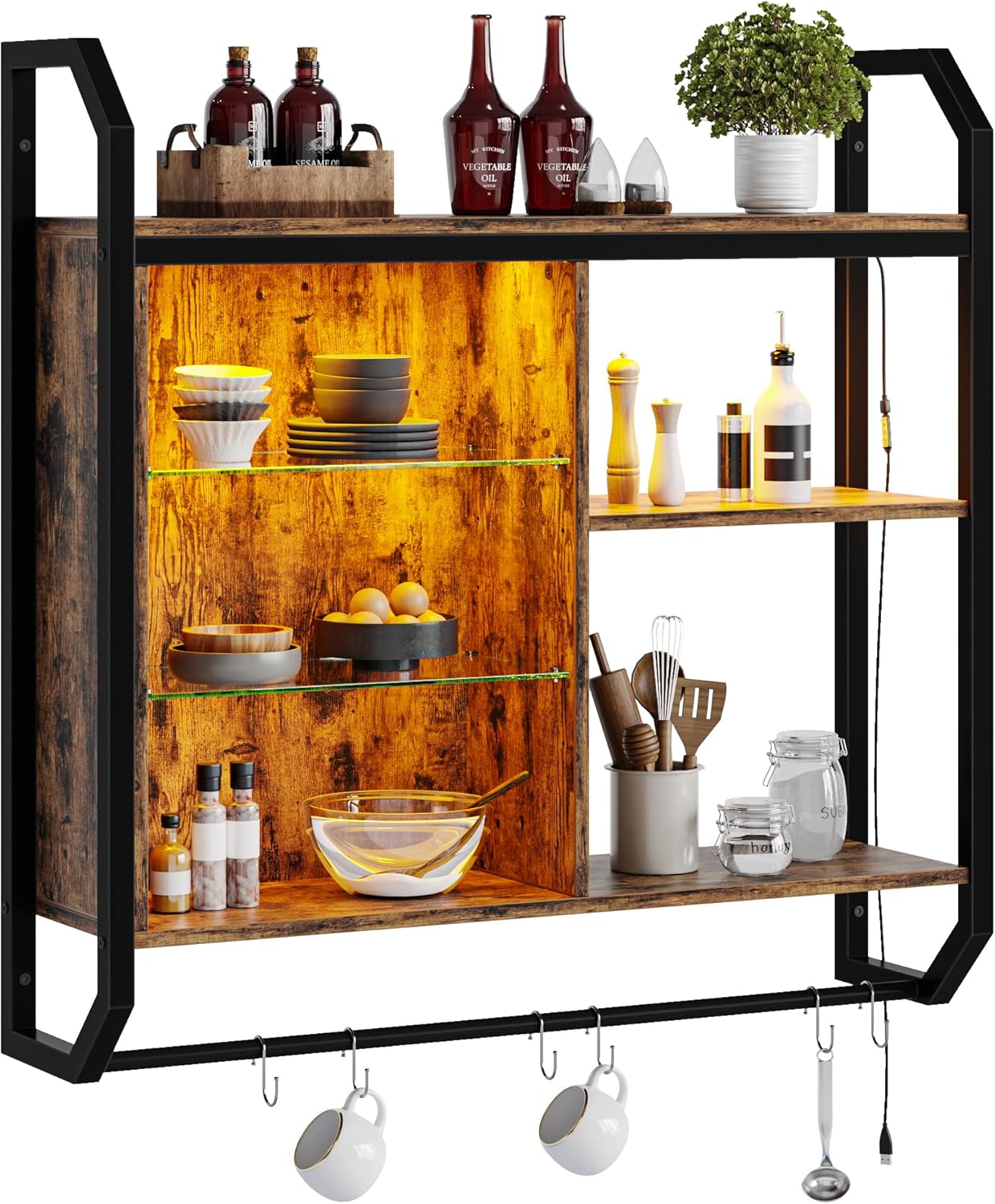 Bestier LED Floating Shelves 34 Inch Industrial Style