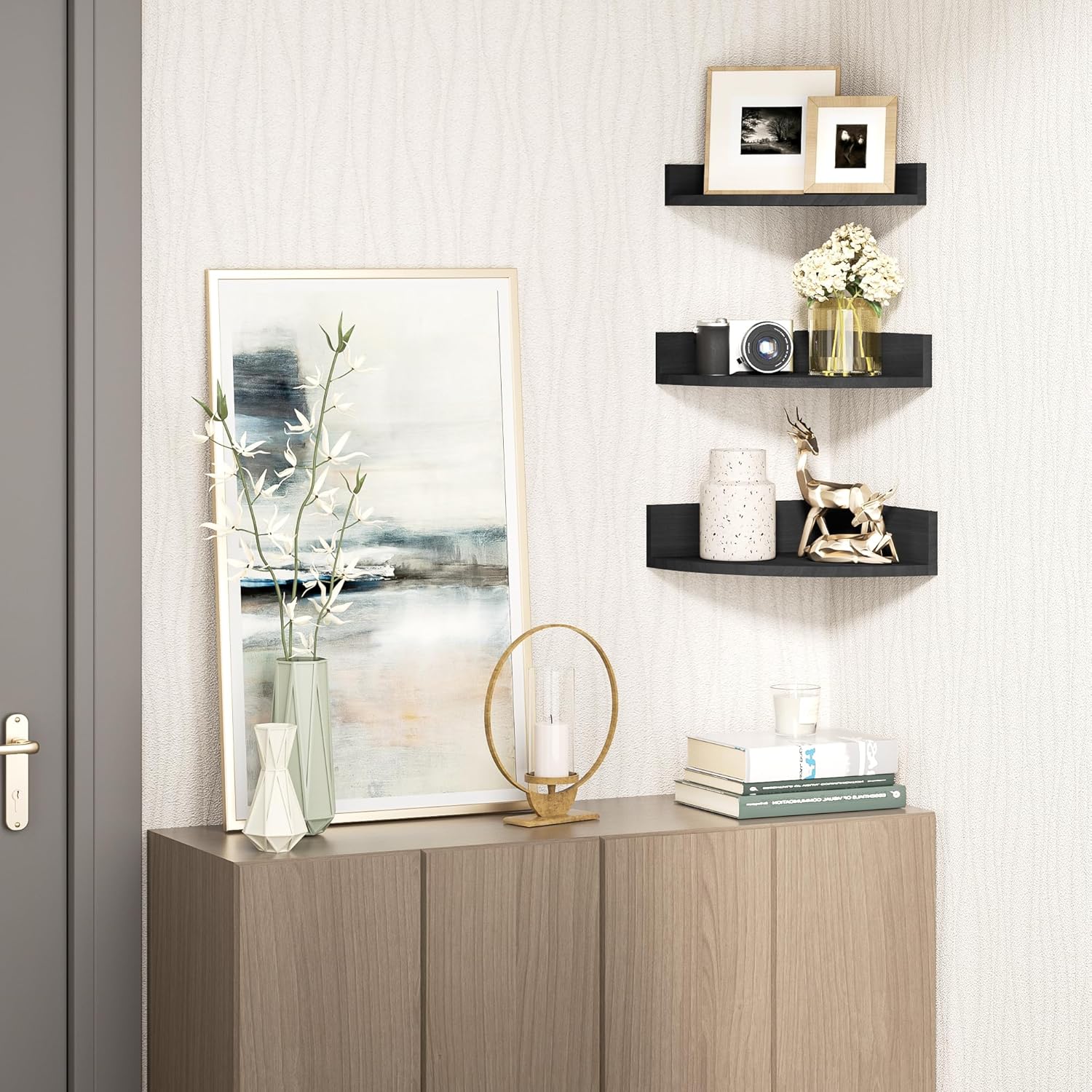 Alsonerbay Black Corner Shelf Wall Mount Set of 3