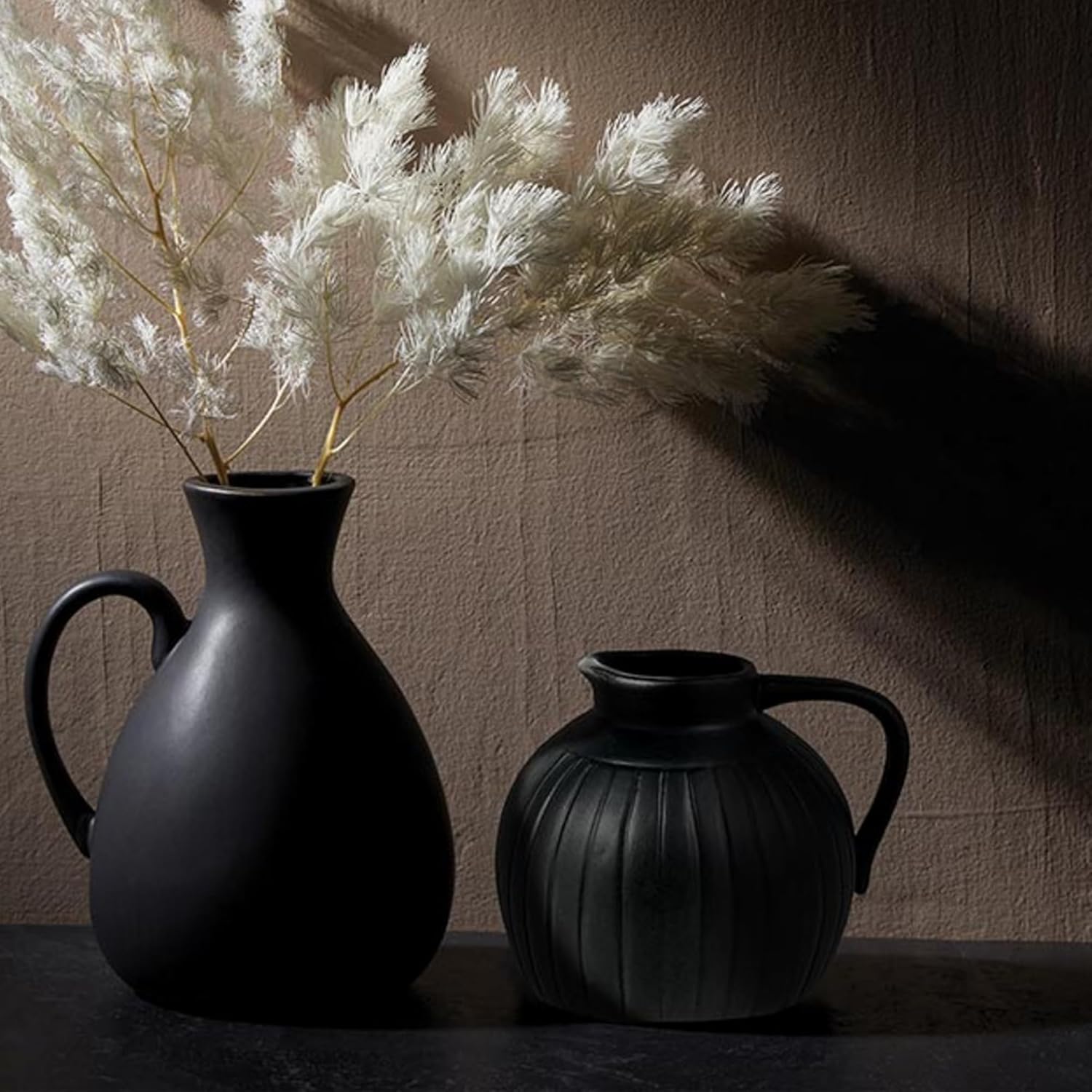 Needzo Black Ceramic Pitcher Vase Set