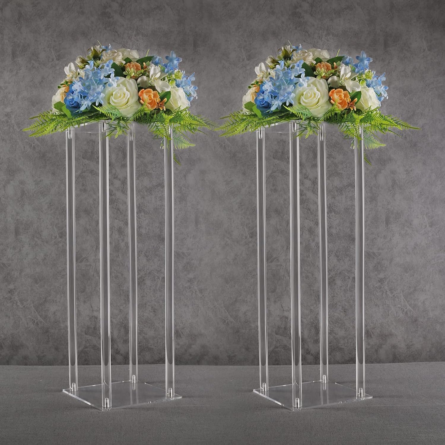 YALLOVE Acrylic Flower Stand Set of 2 Clear Vases