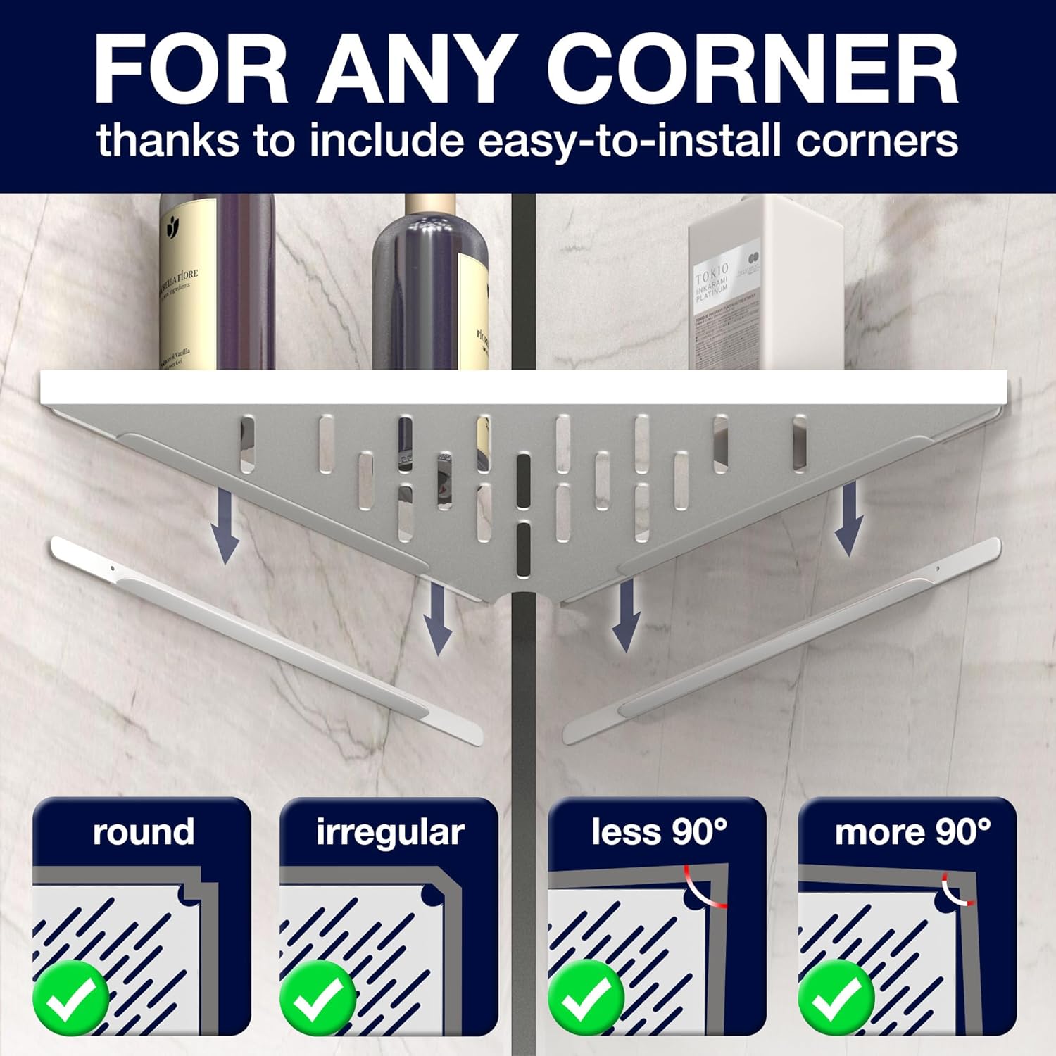 Corner Shower Shelf - Adhesive No Drill Installation
